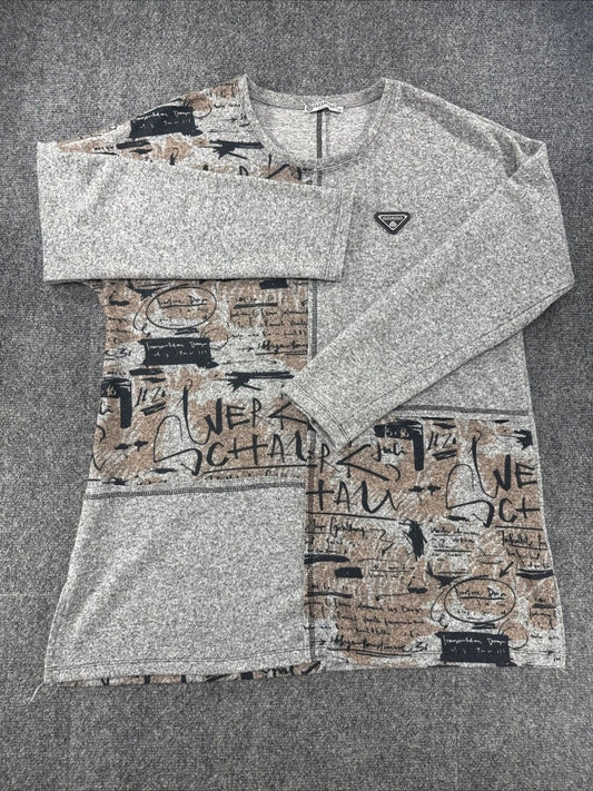 GORGO Abstract Graphic Knit Sweater Gray Graffiti Pullover Women's 46 EU