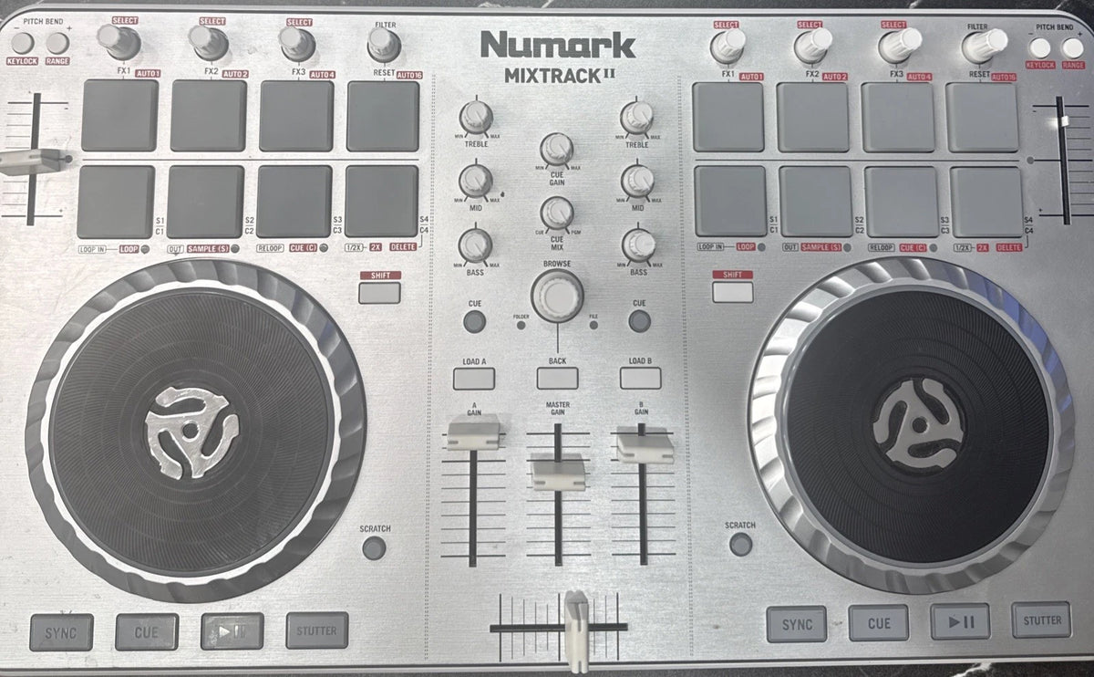 Numark Mixtrack II 2-Deck DJ Controller 16 Pads USB Filter Pitch Control Silver