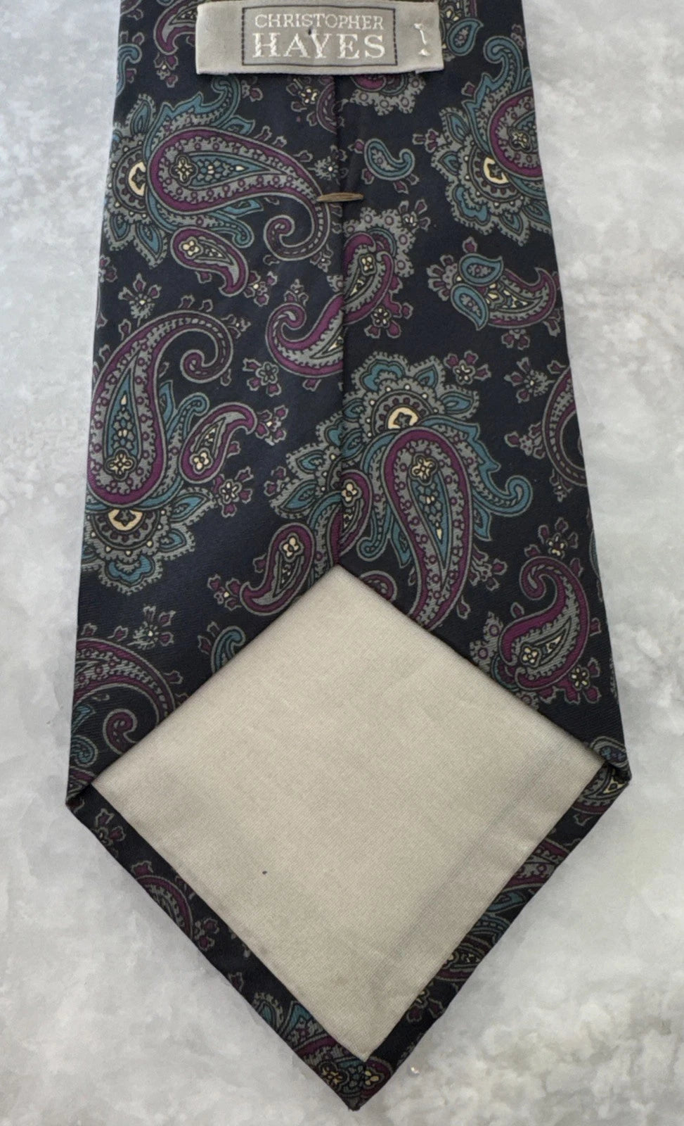 Christopher Hayes 100% Silk Paisley Necktie USA Purple Blue Vintage