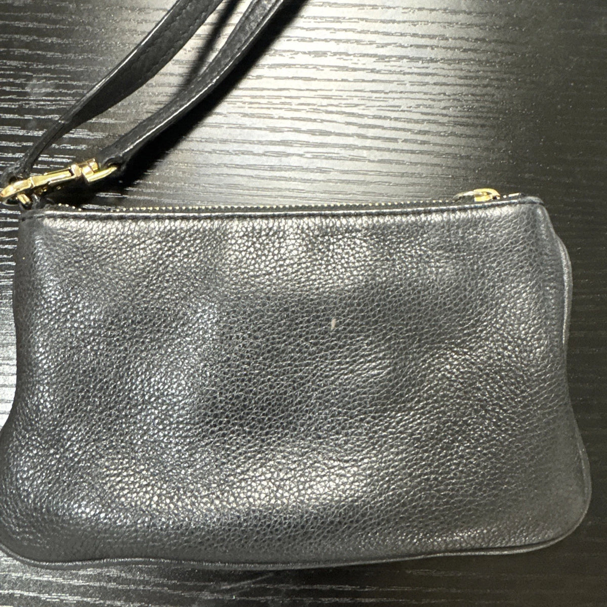 Michael Kors Fulton Large Wristlet Wallet Black Pebbled Leather Gold MK Clutch