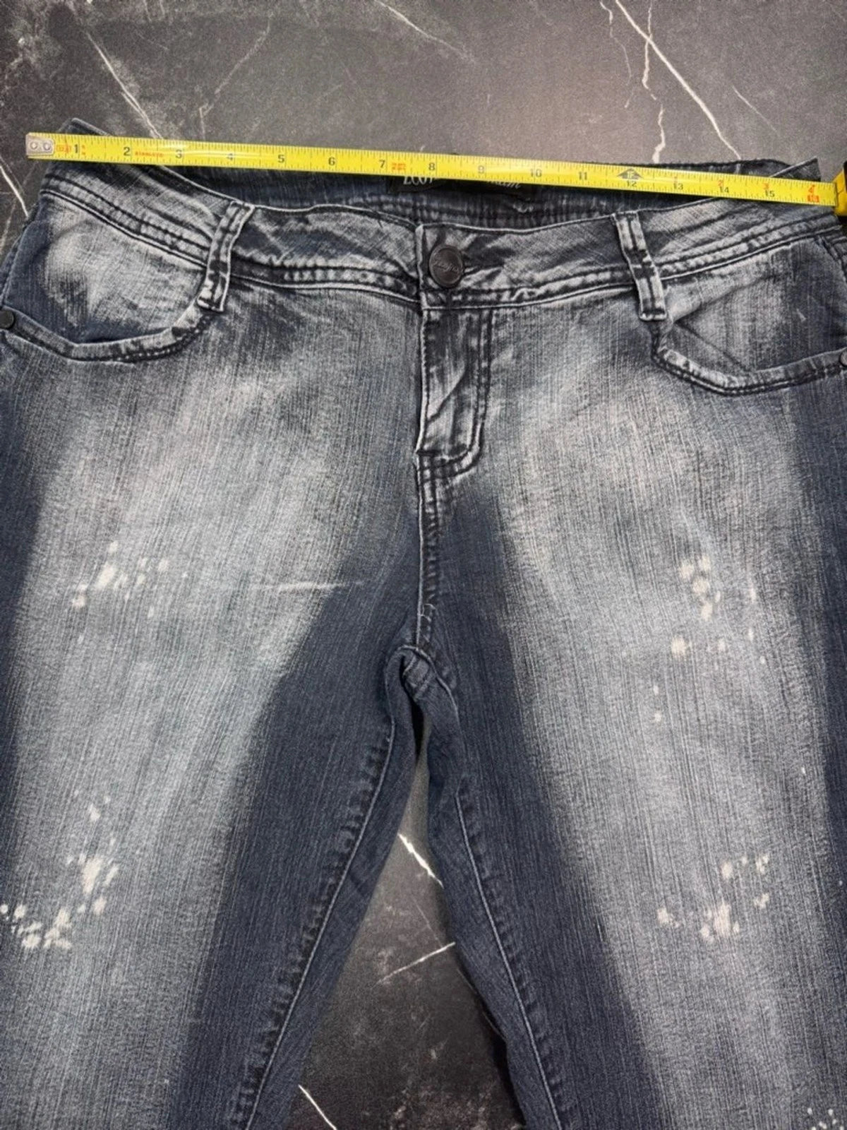 ZCO Blue Paint Splash Cropped Jeans Juniors 13 High Rise Distressed Denim