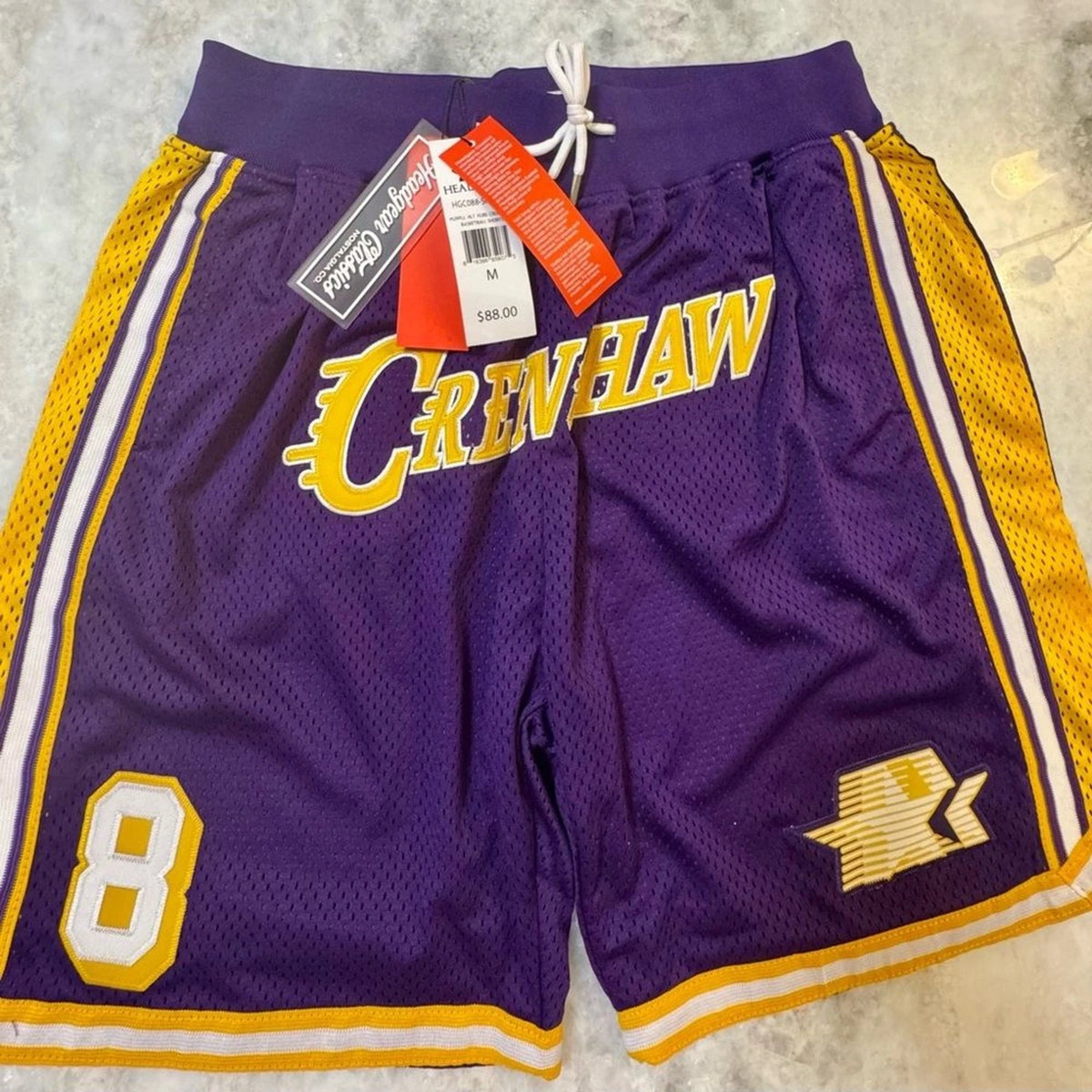 Headgear Classics Kobe Bryant Crenshaw #8 Shorts Mens M Purple Gold NWT