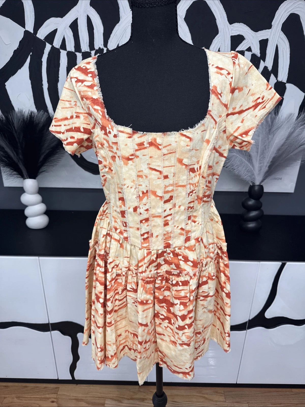 ASOS Design Square Neck Corset Mini Dress Women's 6 Red Orange NWT