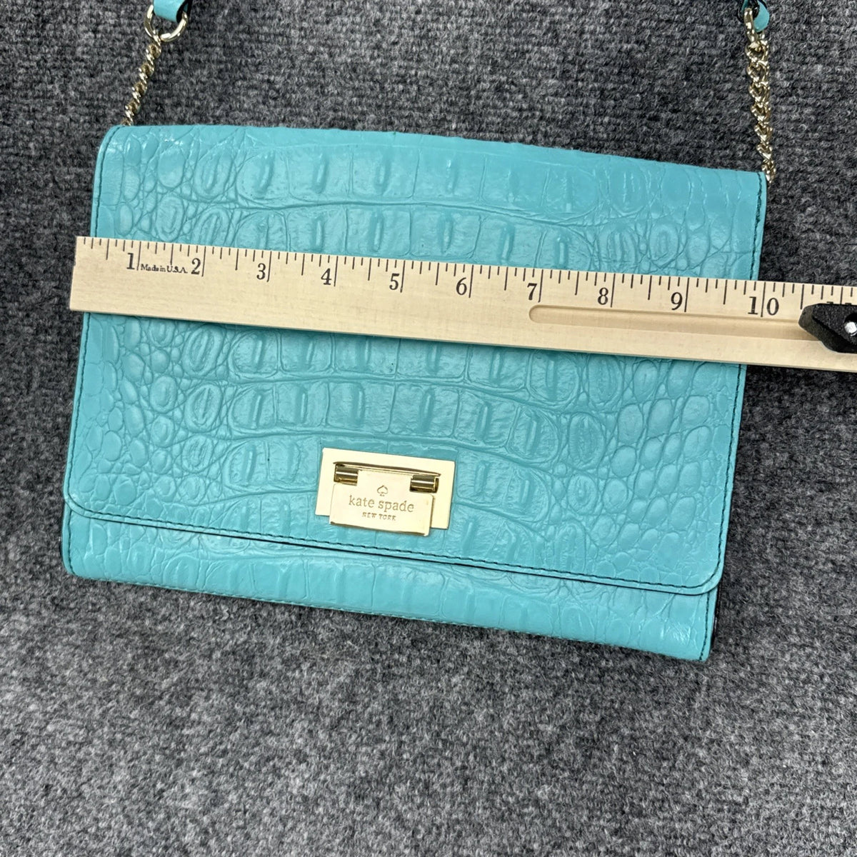 Kate Spade New York Turquoise Croc Embossed Leather Crossbody Clutch Purse