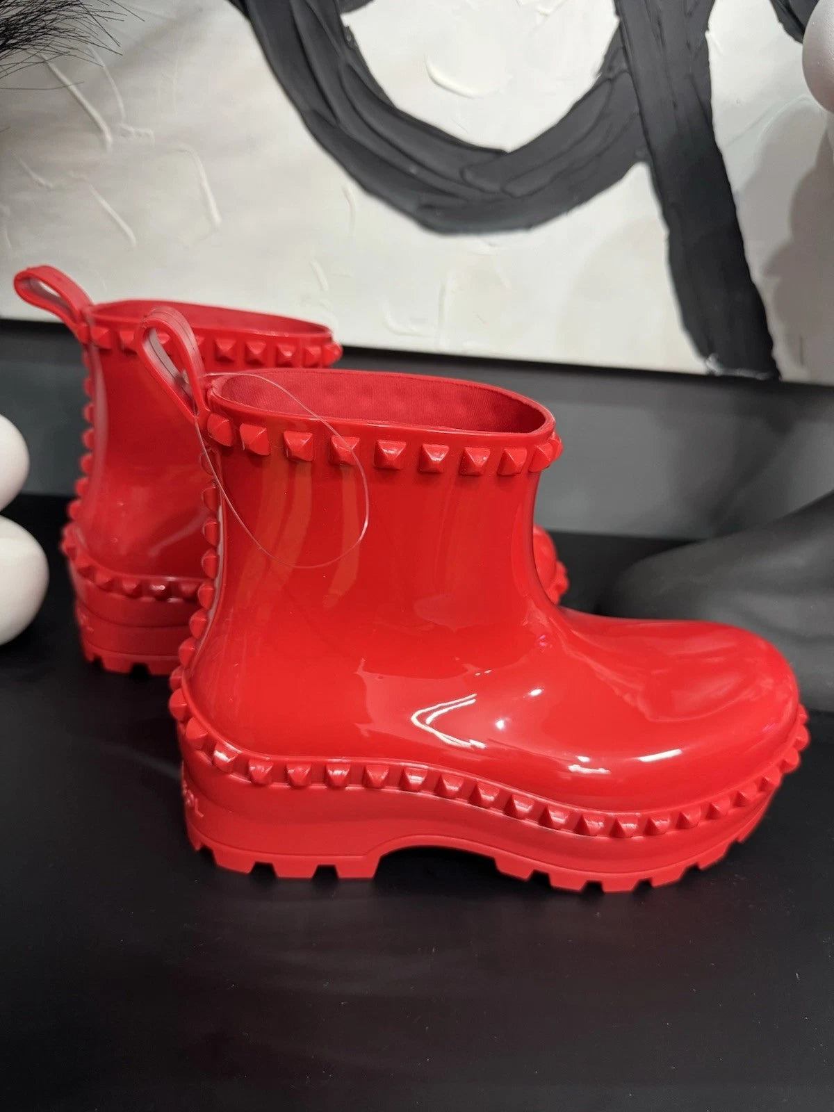 Carmen Sol Graziano Jelly Rain Boots Women’s 6 Red Studded Italy BNWOT