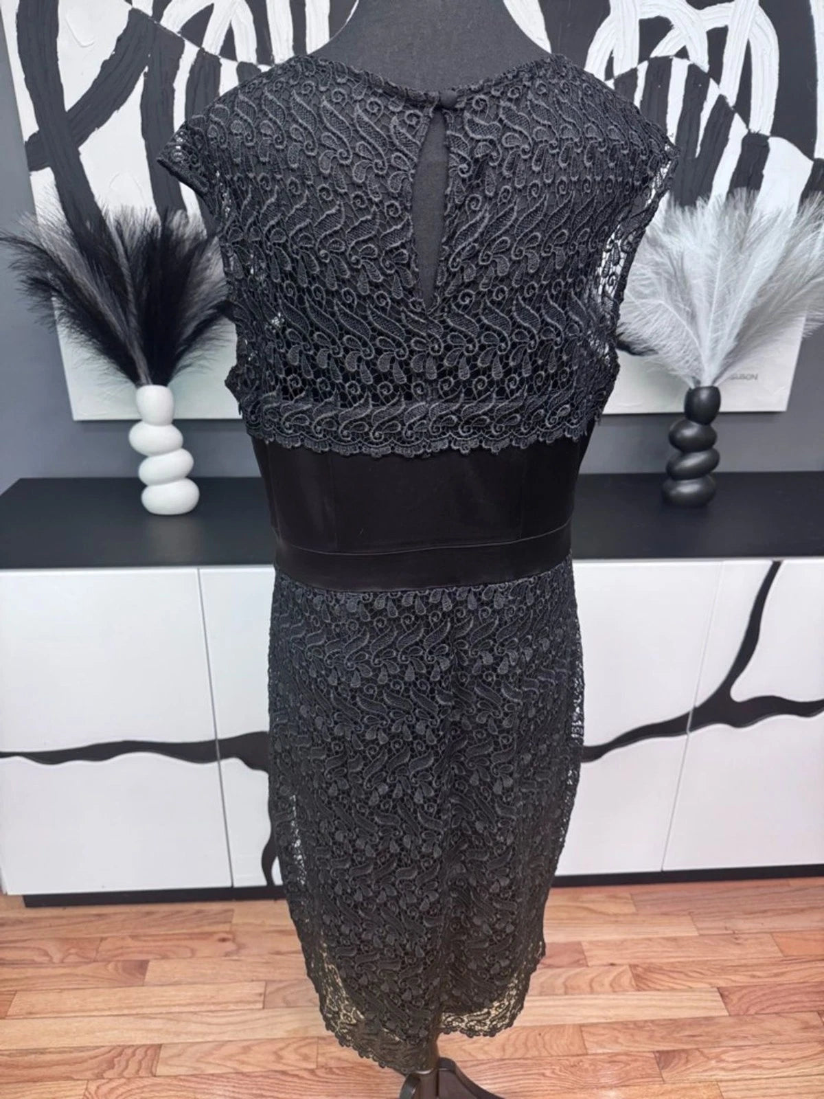 Jax Charcoal Lace Overlay Midi Dress Sleeveless A-Line Formal Size 12 EUC