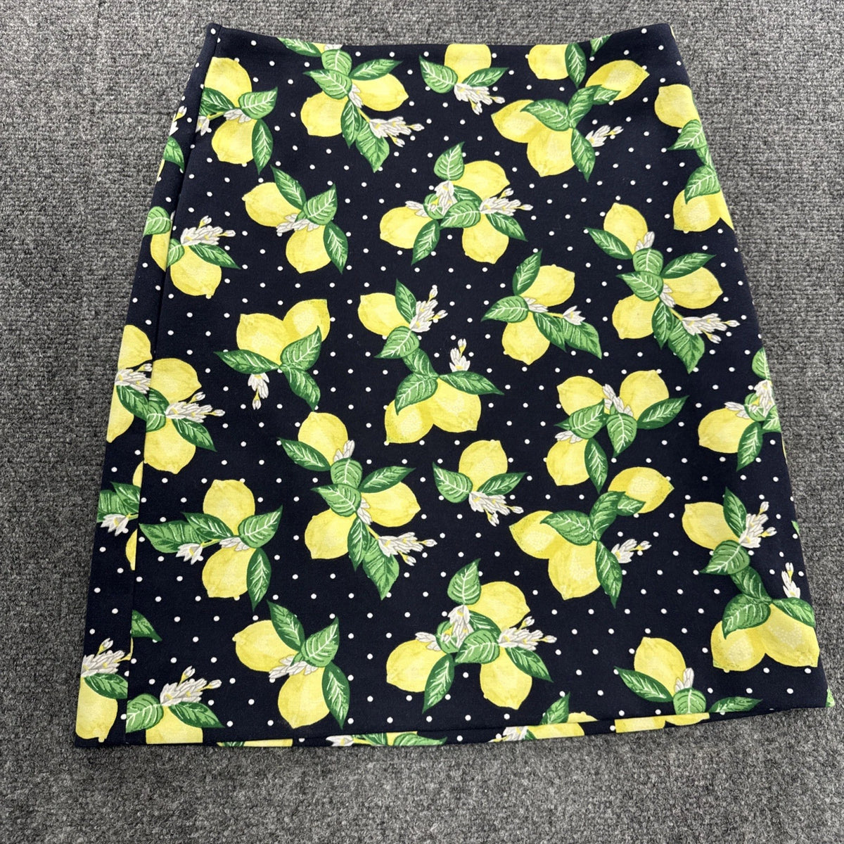 Talbots Petites Lemon Print A-Line Skirt Navy Yellow Size 2P Women’s