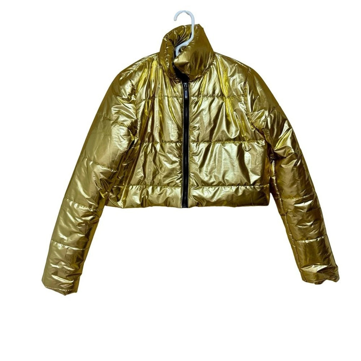 36 Point 5 Gold Metallic Cropped Puffer Jacket Womens M Shiny Winter