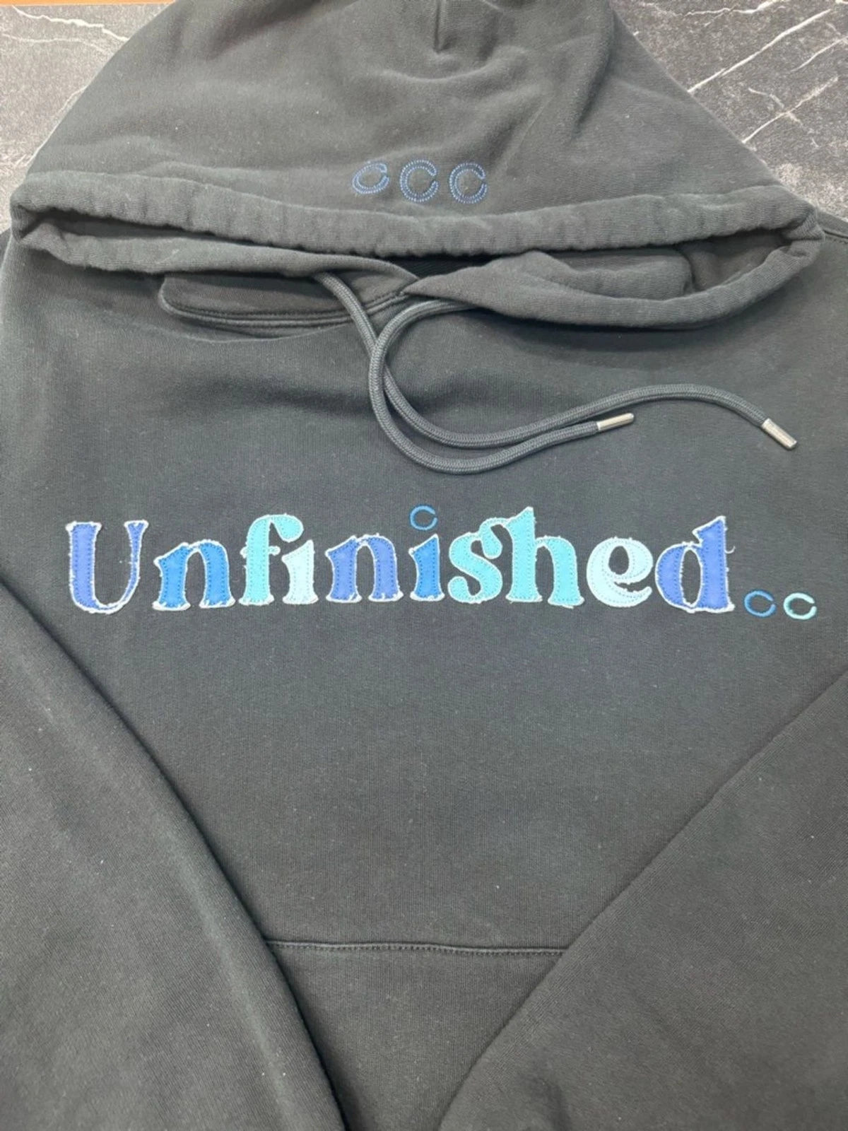 Unfinished Black Oversized Hoodie XL Graphic Made in Portugal Heavyweight Cotton