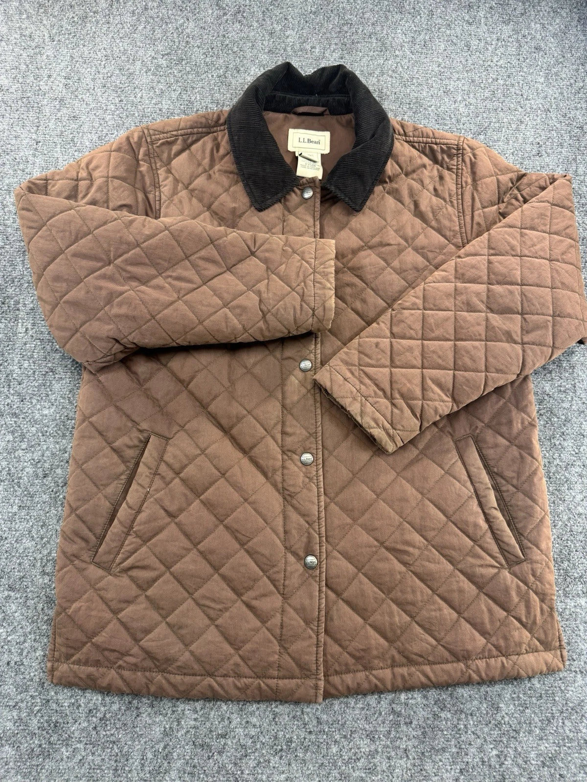 L.L.Bean Women's Quilted Barn Jacket Brown Corduroy Collar Snap Front Size S
