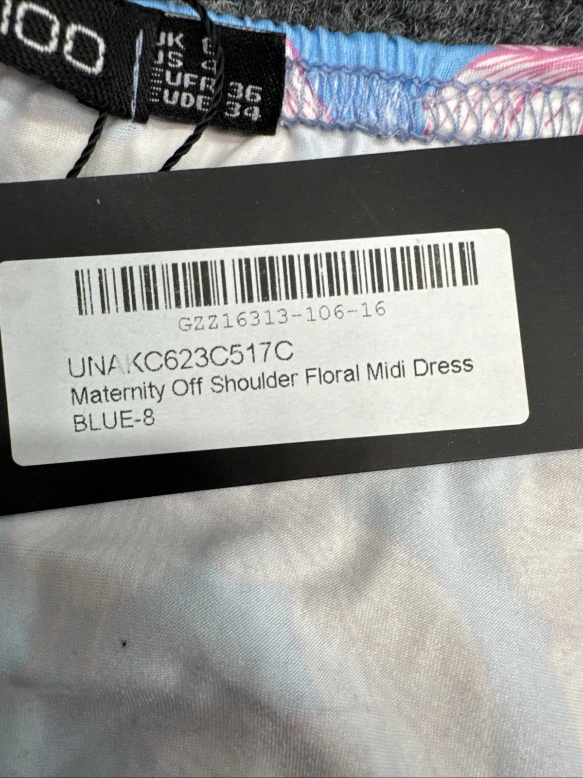 Boohoo Maternity Blue Pink Floral Off Shoulder Ruched Midi Dress Size 8 NWT