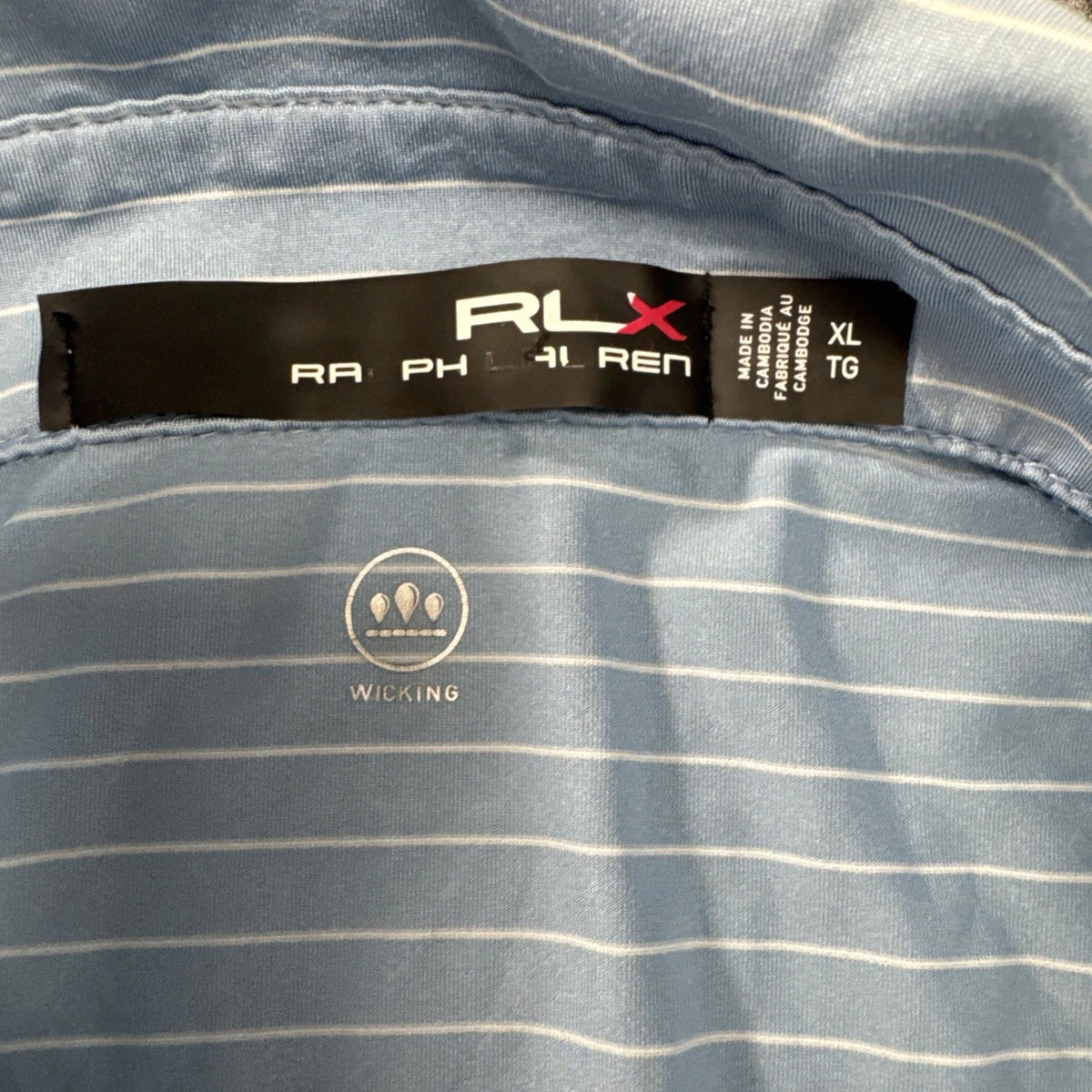 RLX Ralph Lauren Golf Polo Shirt XL Blue Striped Performance Stretch
