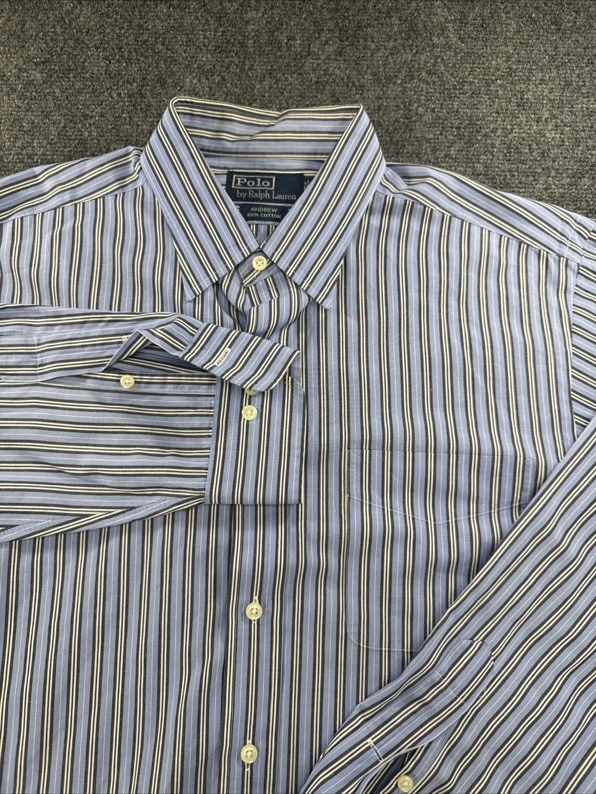 Polo Ralph Lauren Andrew Mens 16.5 34-35 Blue Stripe Cotton Shirt NWOT