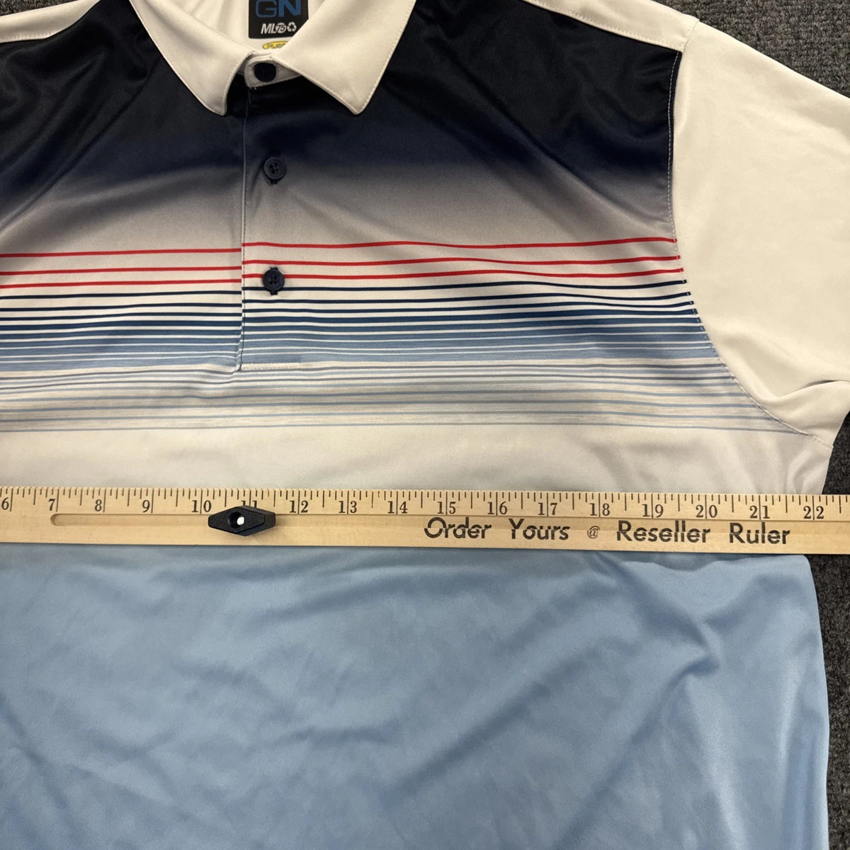 Greg Norman ML75 Ventana Canyon Golf Polo Men’s L PlayDry White Blue Stripe