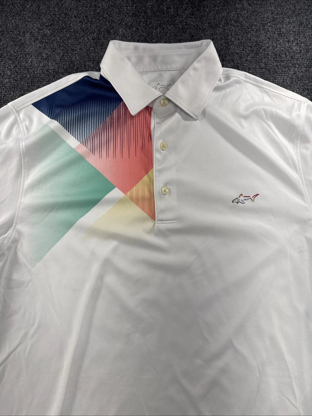 Greg Norman Play Dry Golf Polo Men’s M White Geometric Shark Performance Shirt
