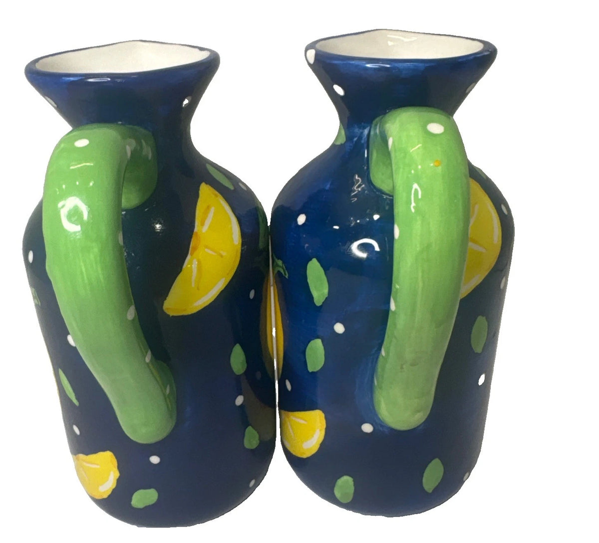 Bella Casa by Ganz Lemon Ceramic Pitchers Set of 2 Blue Green Yellow 6”