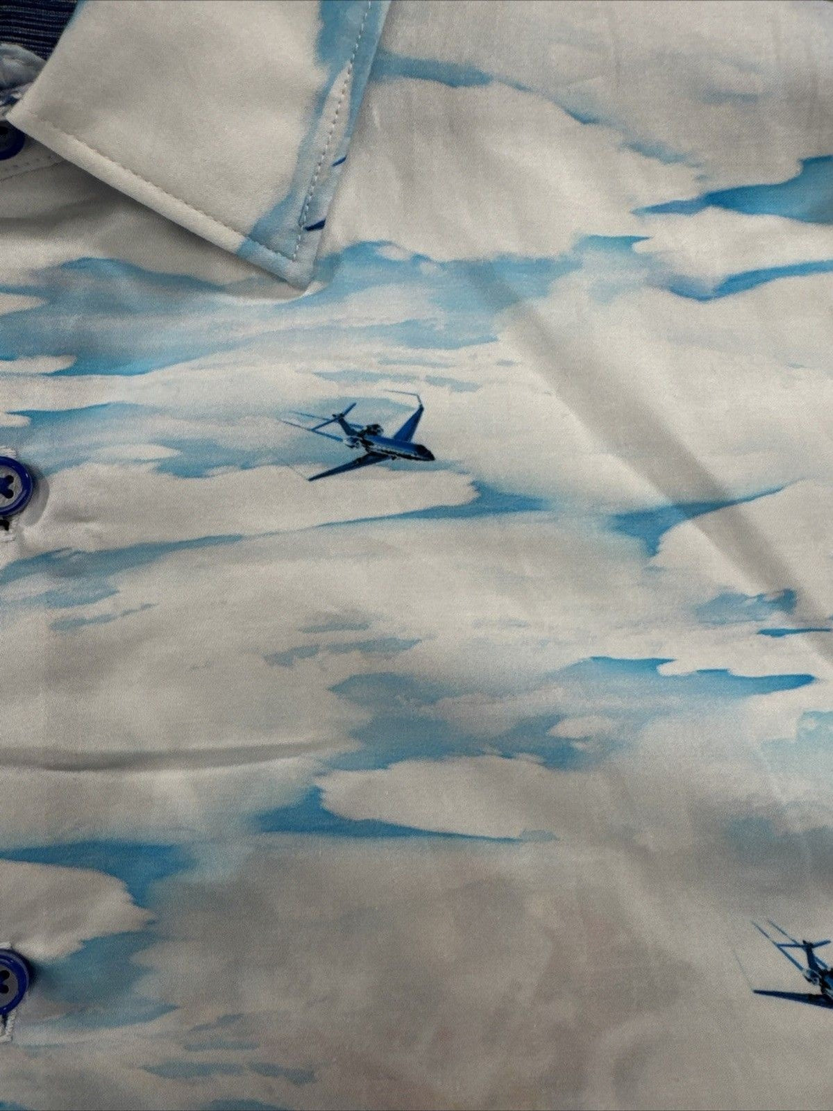 Robert Graham Fulton Shirt Men XL Airplane Cloud Print Short Sleeve NWT $198