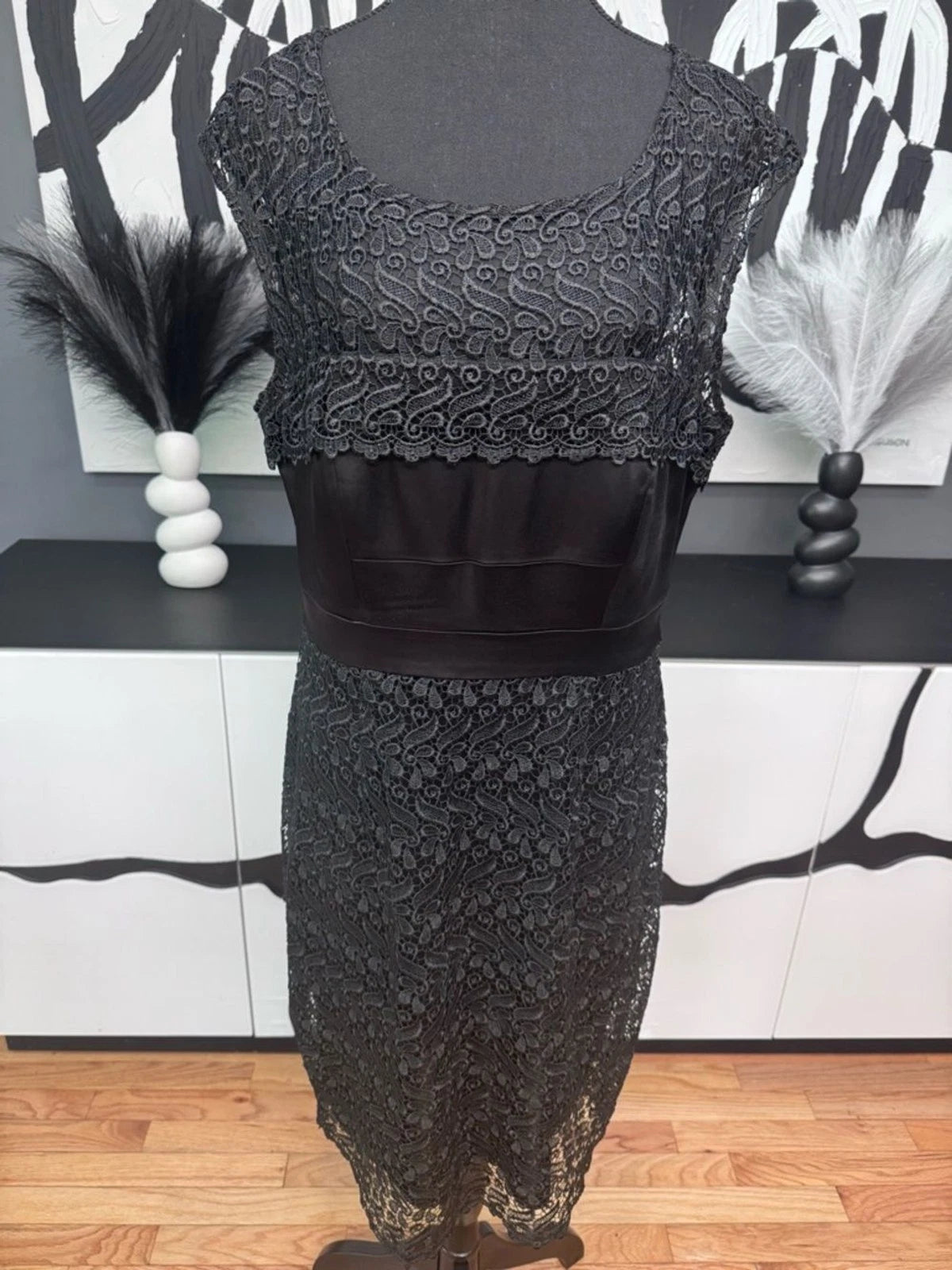 Jax Charcoal Lace Overlay Midi Dress Sleeveless A-Line Formal Size 12 EUC