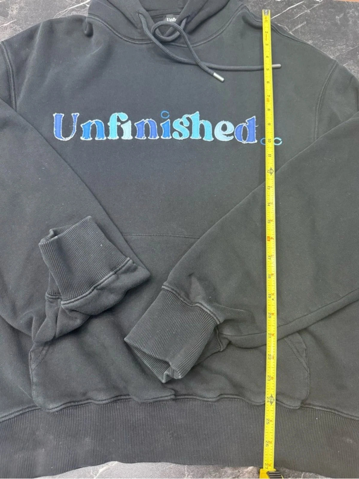 Unfinished Black Oversized Hoodie XL Graphic Made in Portugal Heavyweight Cotton