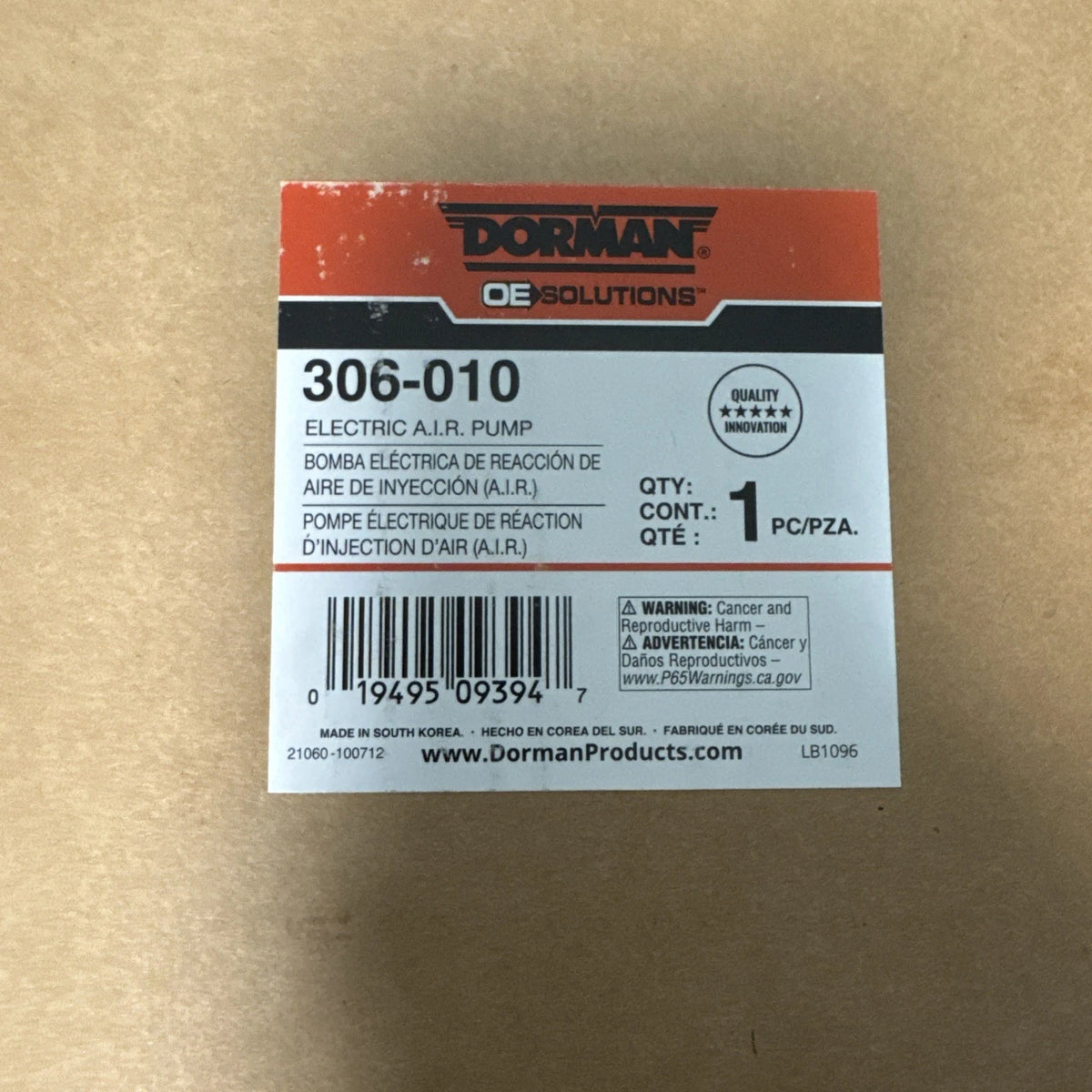 Dorman 306-010 Secondary Air Injection Electric A.I.R. Pump New OEM Quality