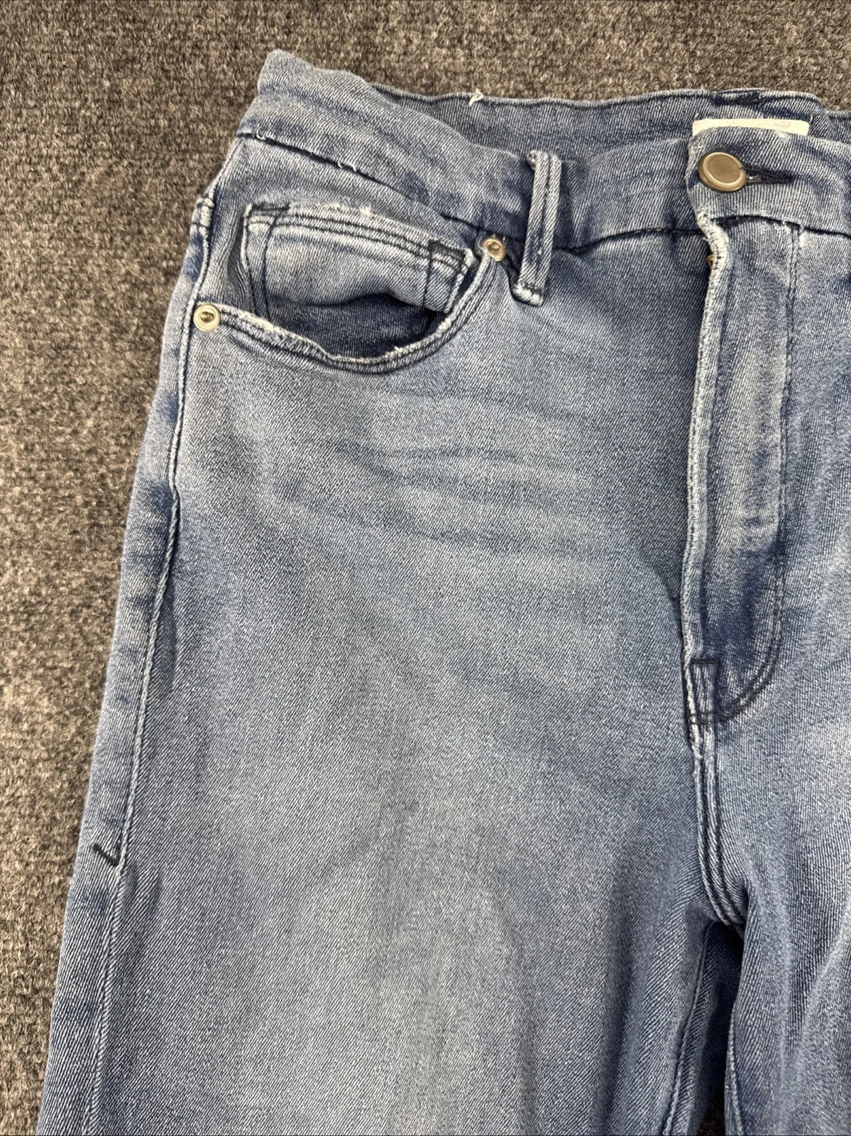 Good American Good Legs Straight Jeans Womens 10/30 Light Wash Raw Hem Stretch
