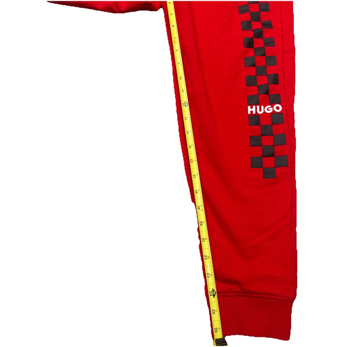 Hugo Boss Mens Large Red Black Checkered Logo Jogger Pants Athleisure