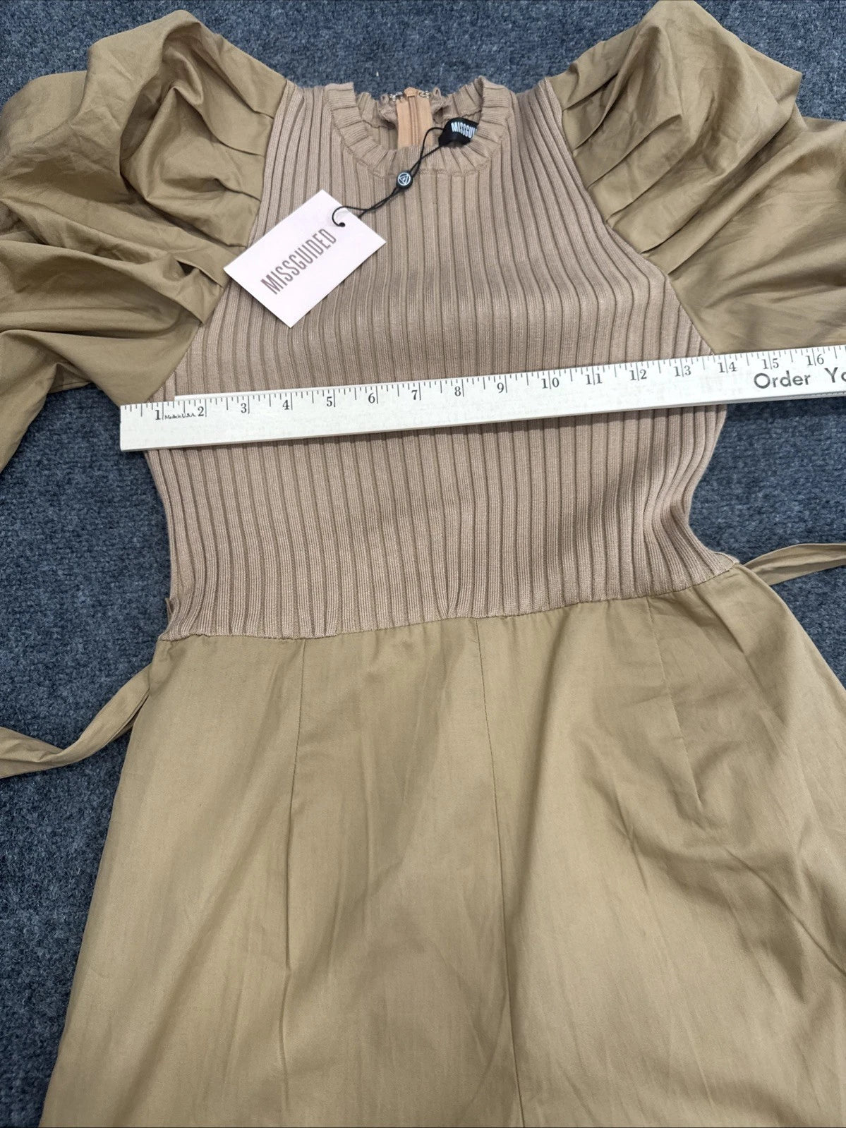 Missguided Taupe Balloon Sleeve Knit Playsuit Romper Women’s US 4 NWT