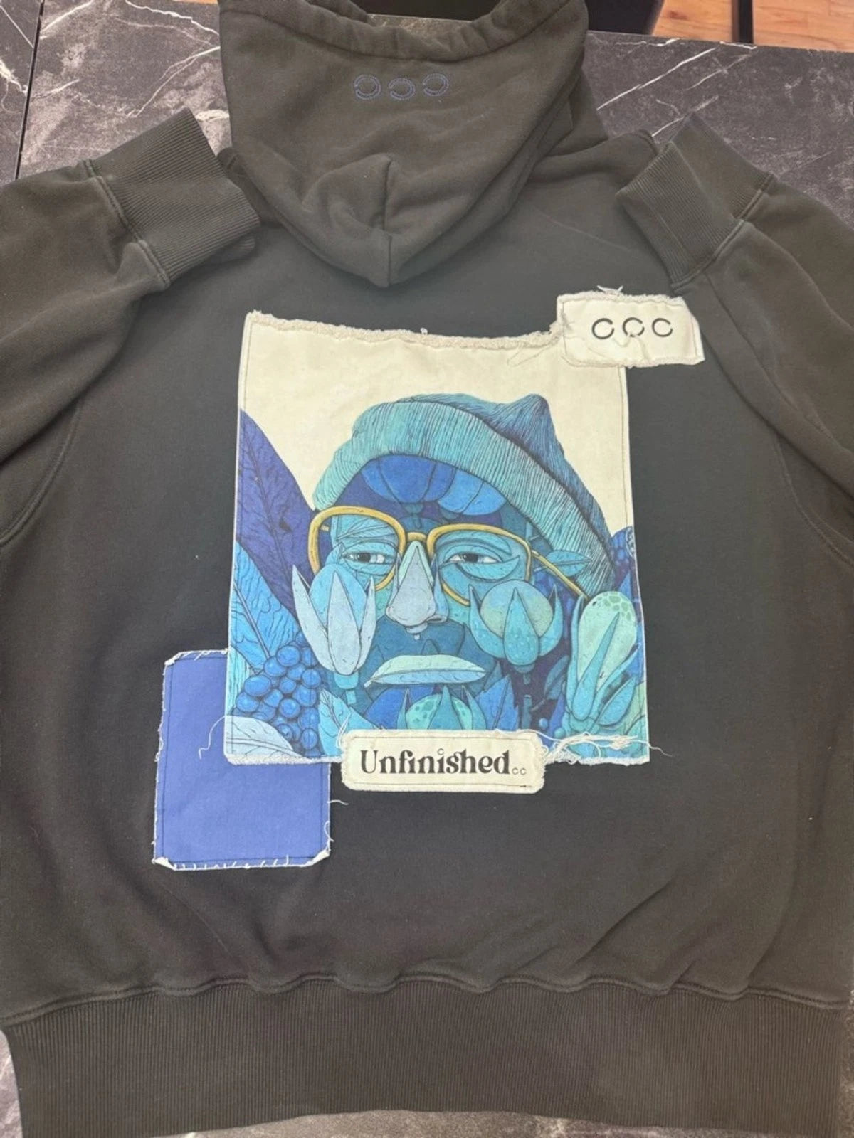 Unfinished Black Oversized Hoodie XL Graphic Made in Portugal Heavyweight Cotton