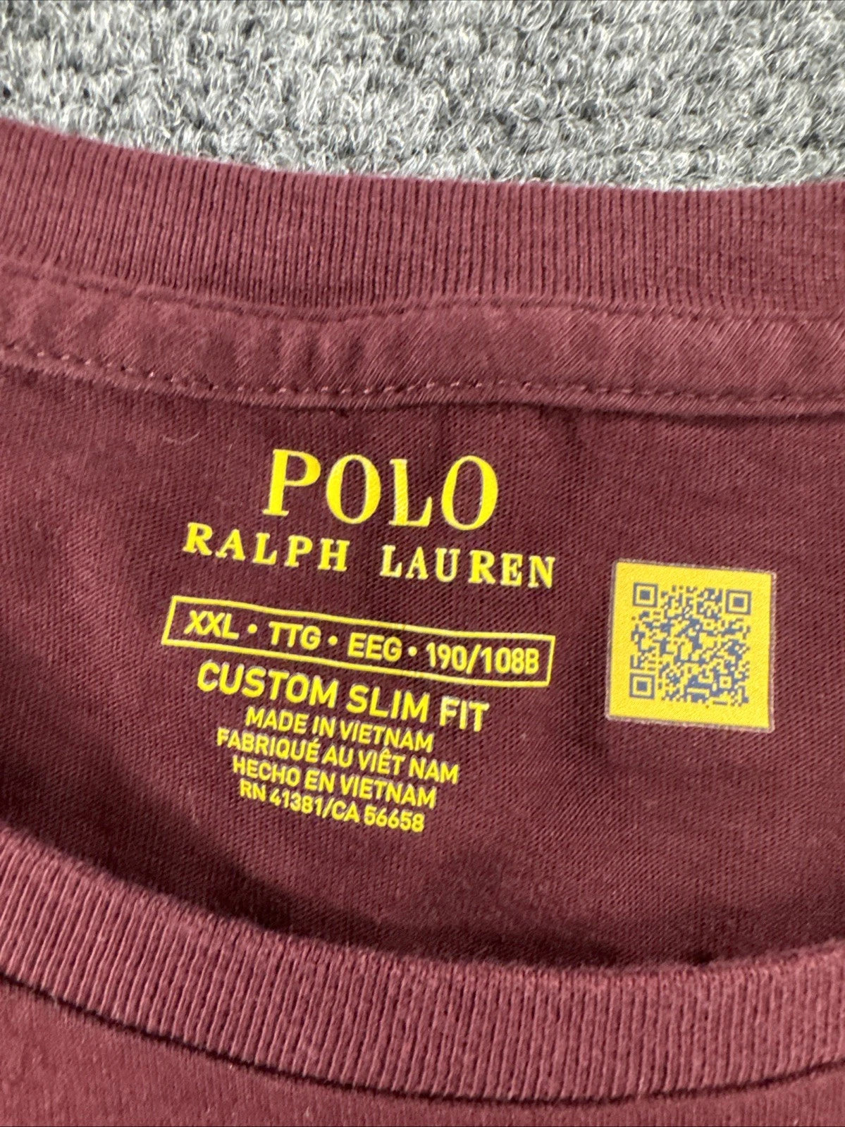 Polo Ralph Lauren Long Sleeve T-Shirt Men's XXL Burgundy Custom Slim Fit