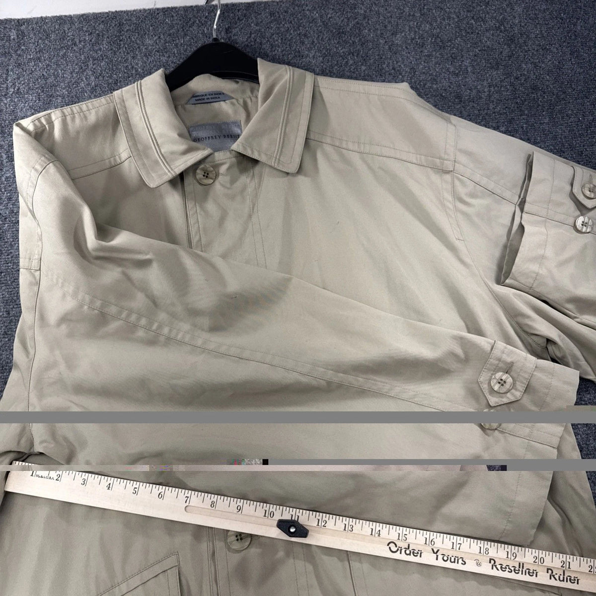 Vintage Geoffrey Beene Trench Coat Men's L Beige Cotton Blend Car Coat EUC