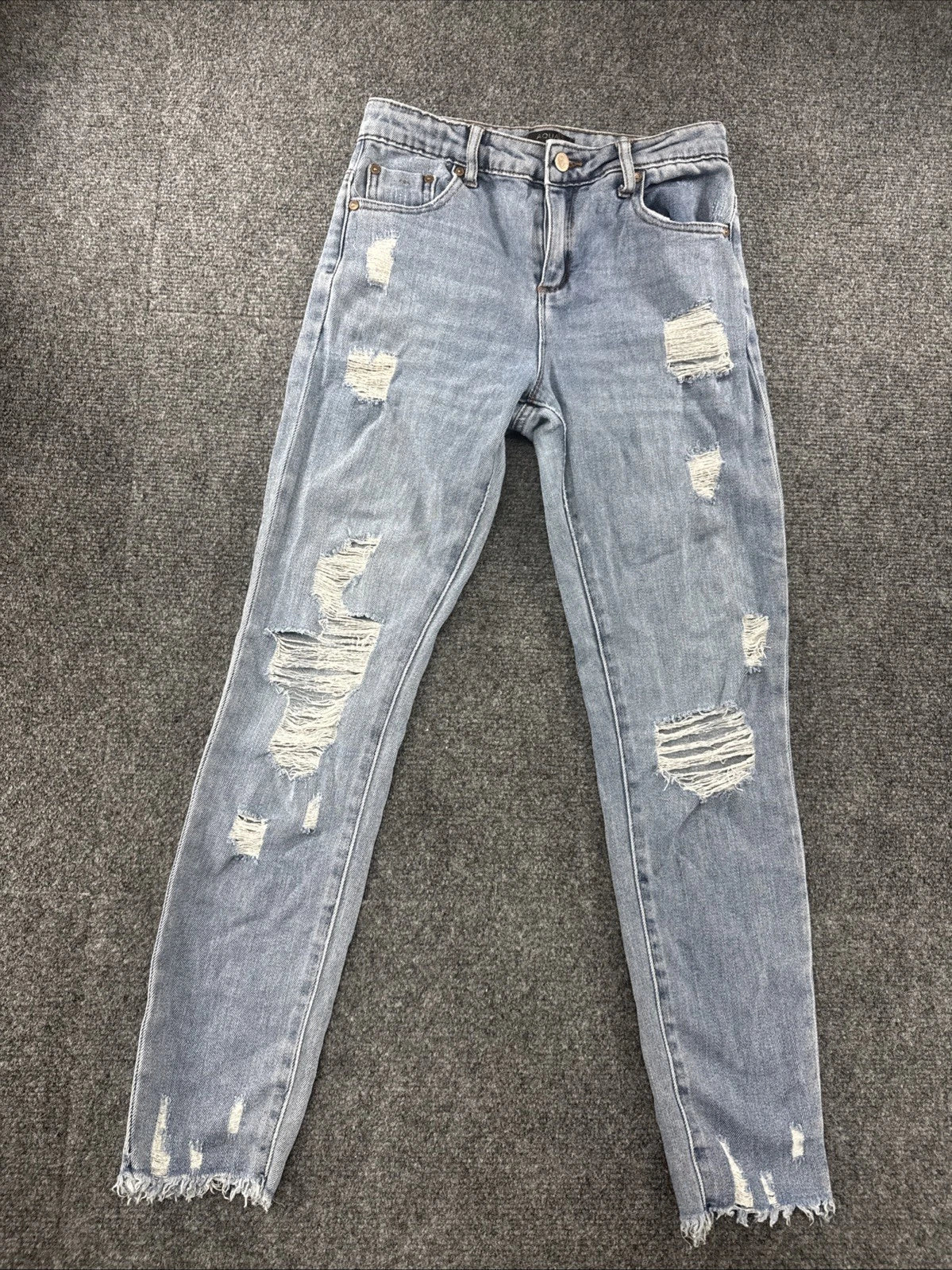 Aqua Girls Distressed Skinny Jeans Kids Size 10 Light Wash Stretch Denim
