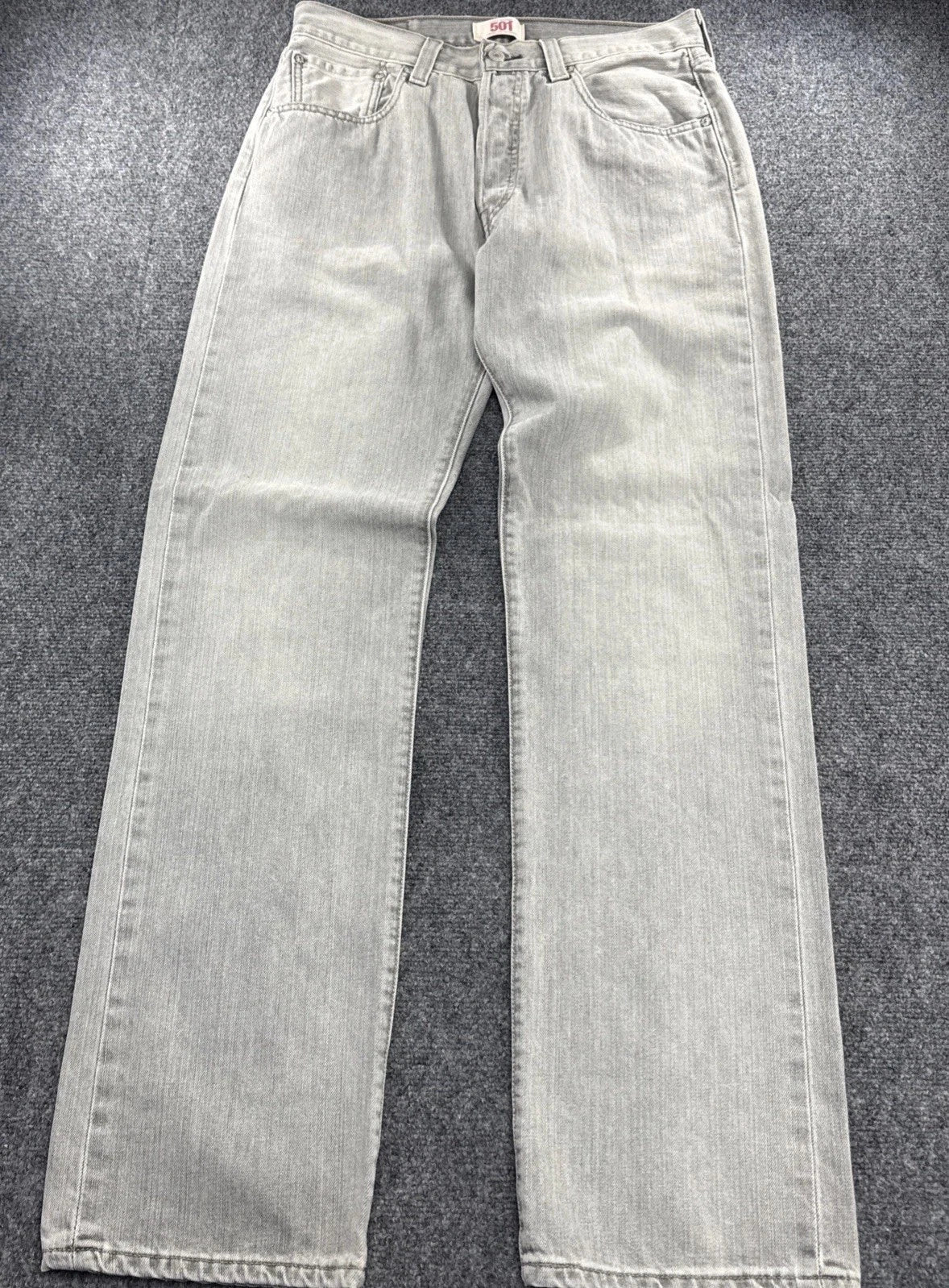 Levis 501 Original Jeans Mens 32x32 Gray Light Wash Button Fly Straight Denim