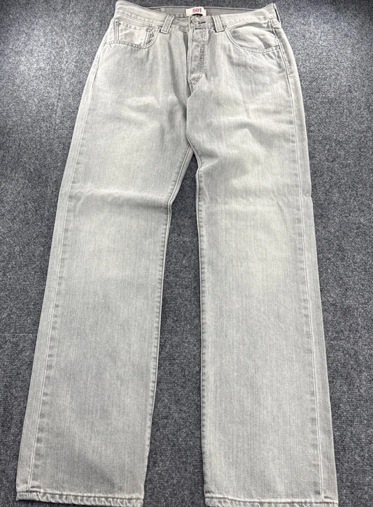 Levis 501 Original Jeans Mens 32x32 Gray Light Wash Button Fly Straight Denim