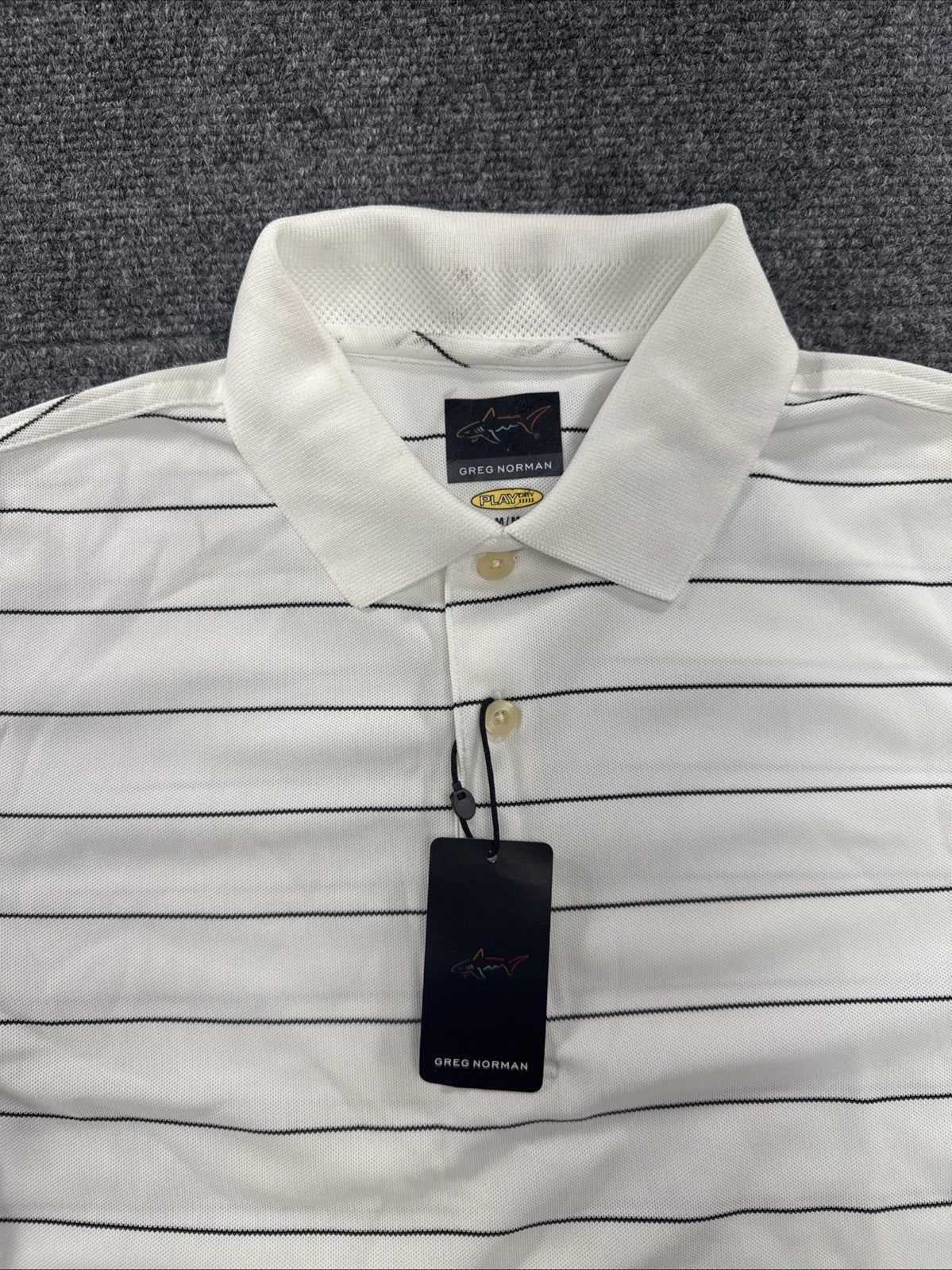 Greg Norman Play Dry Golf Polo Shirt White Black Stripe Women’s Medium NWT