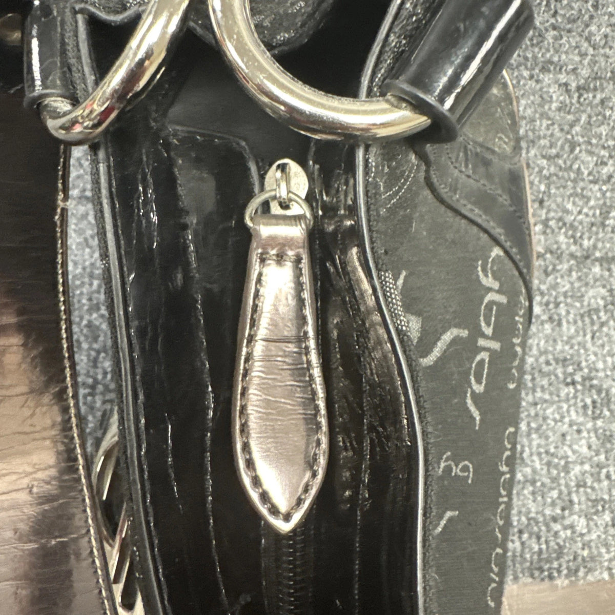 Byblos Y2K Monogram Shoulder Bag Black Jacquard Patent Leather Logo Purse