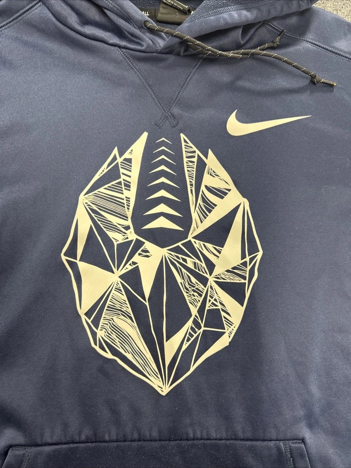 Nike Football Hoodie Mens Large Navy Geometric Football Pullover Swoosh
