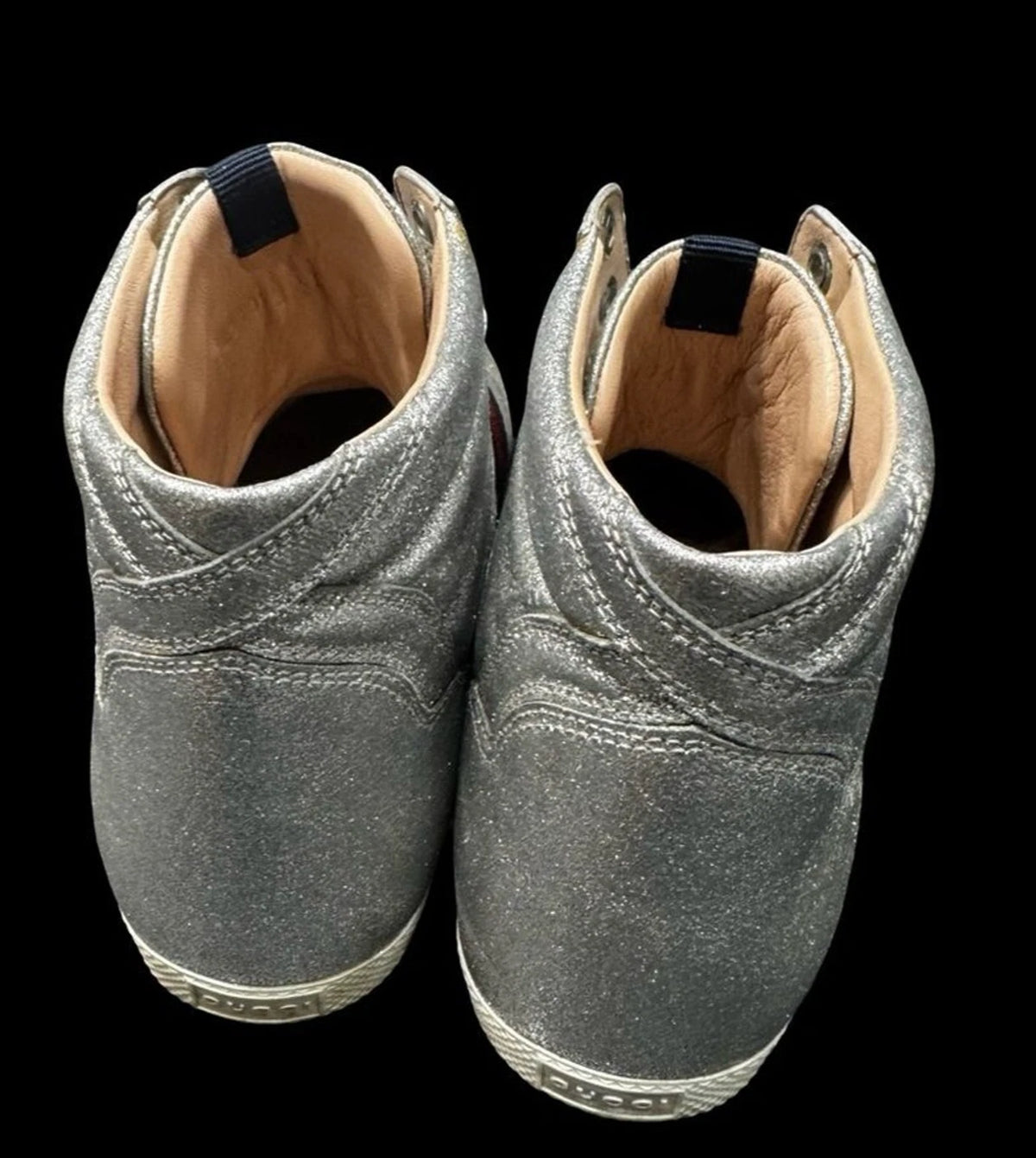 Gucci Glitter Web High Top Sneakers Women EU 38 Silver Designer Shoes Italy