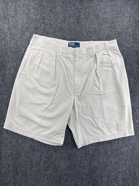 Polo Ralph Lauren Tyler Shorts Mens 38 Beige Pleated Chino 100% Cotton