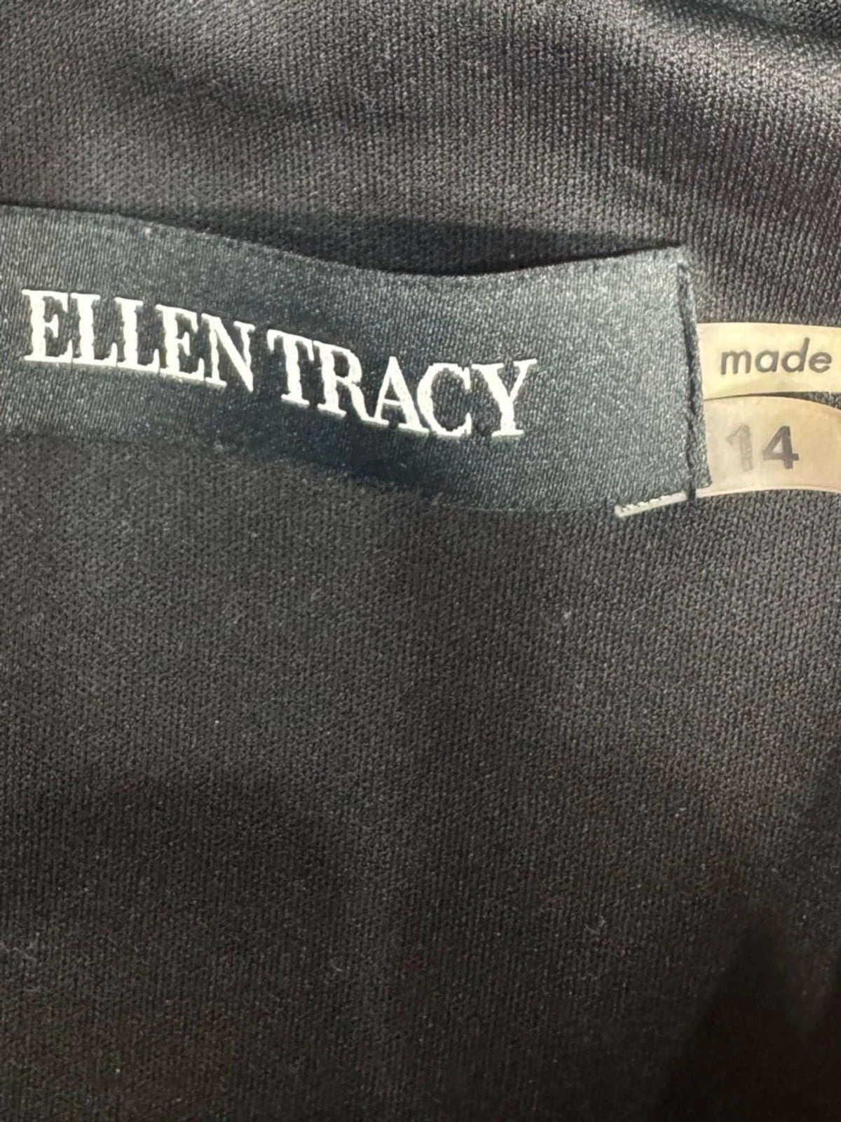 Ellen Tracy Faux Wrap Midi Dress Black Gold Accent Women's 14 Career Elegant