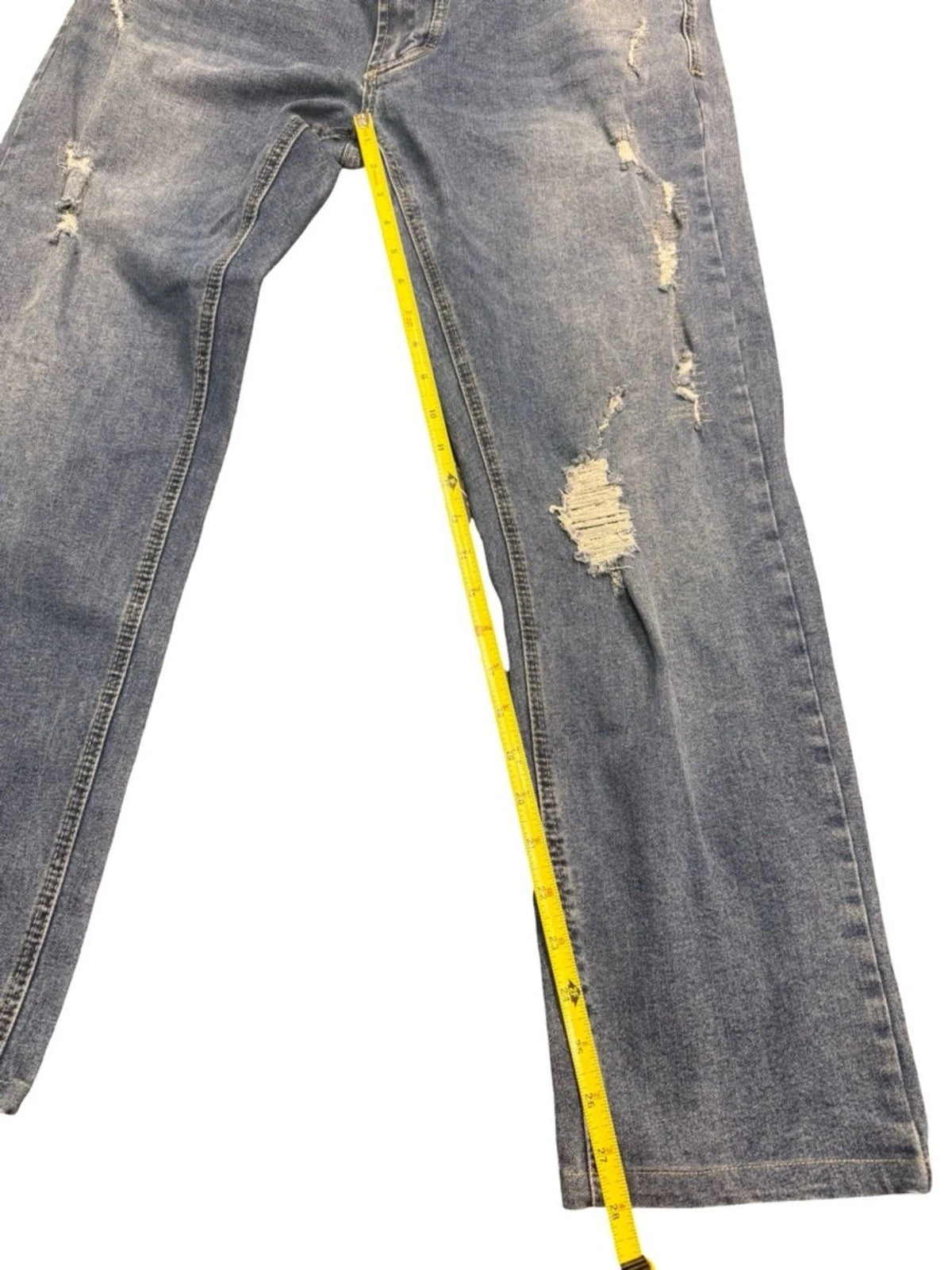 Blank NYC Men's Light Blue Distressed Straight Jeans - Casual Relaxed Fit 36/28