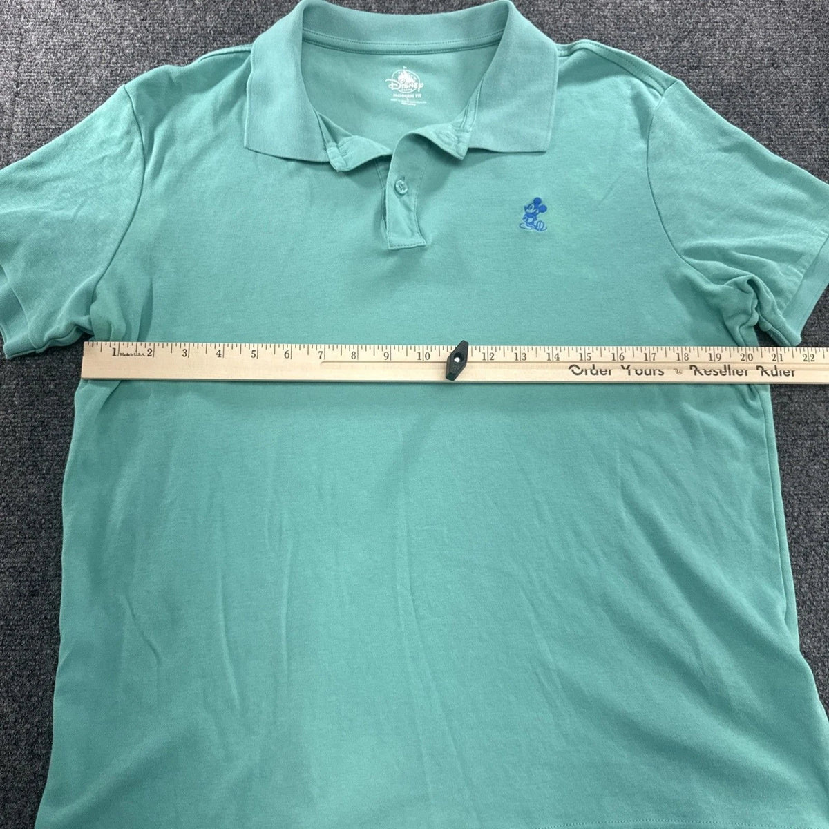Disney Parks Mickey Mouse Embroidered Polo Shirt Turquoise Modern Fit Mens Large