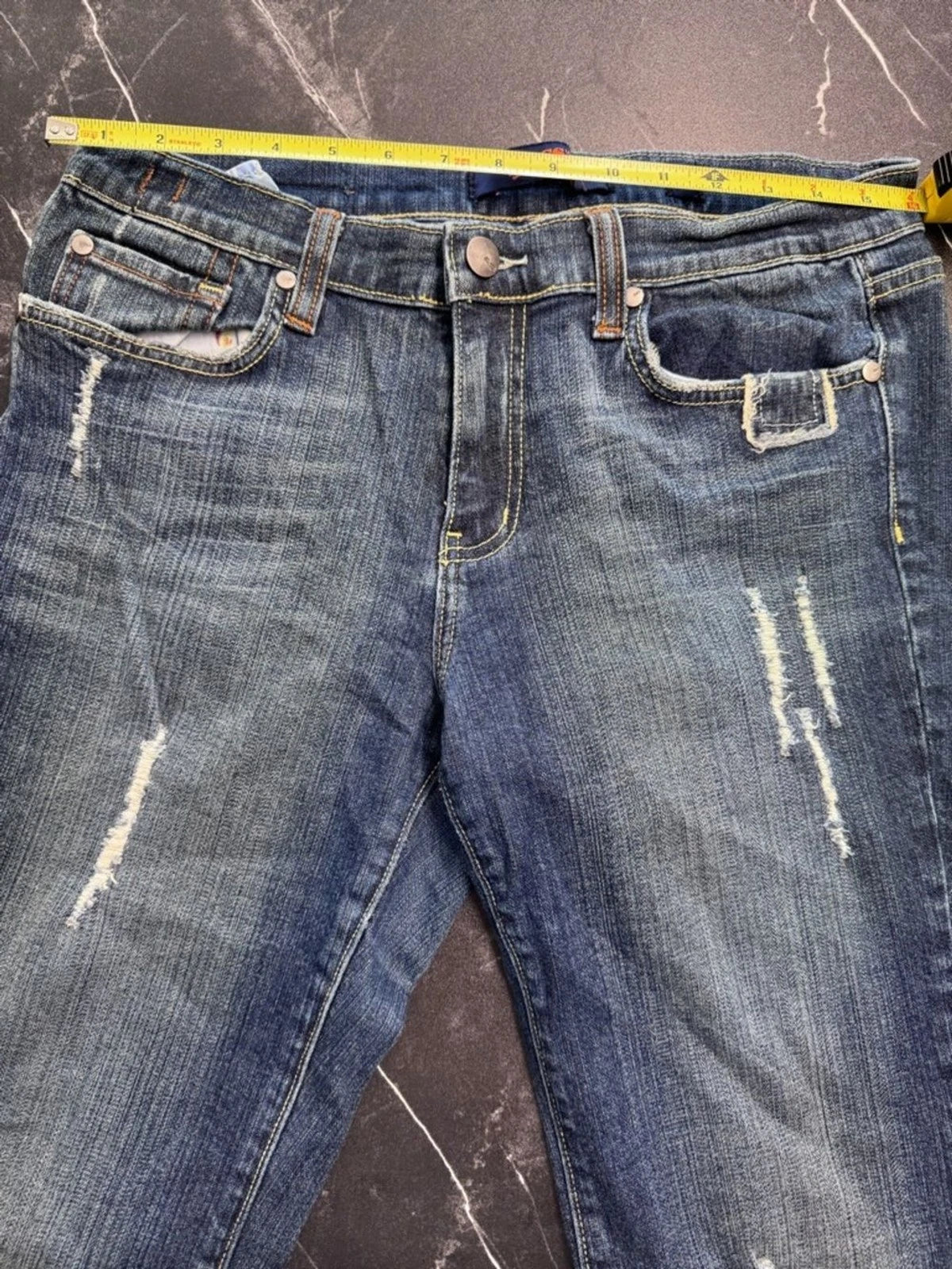 Vigoss Mid Blue Flare Jeans Juniors 11/12 Distressed Retro Denim Trendy