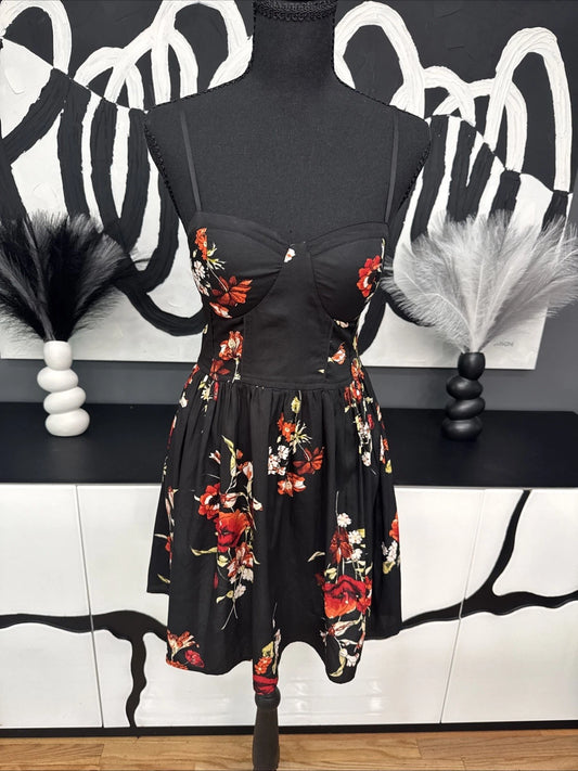 Band of Gypsies Floral Bustier Fit & Flare Dress Black Women's Small