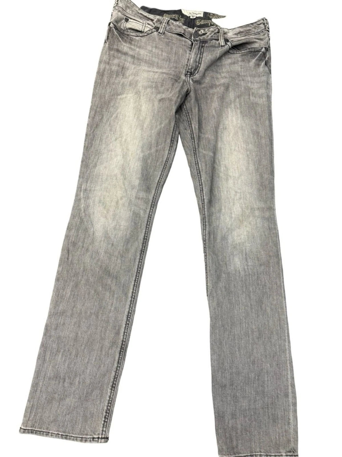 J & Company Straight Leg Jeans Womens Size 32 Gray Wash Skull Pocket Denim