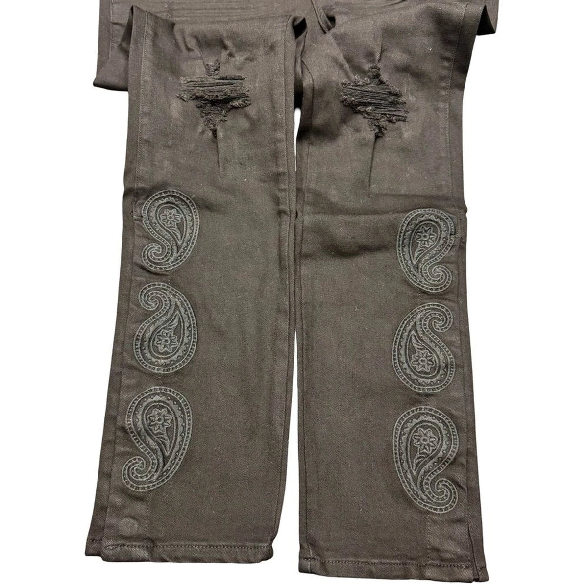 THRT Paisley Embroidered Distressed Jeans Men’s 34x30 Black NWOT Streetwear