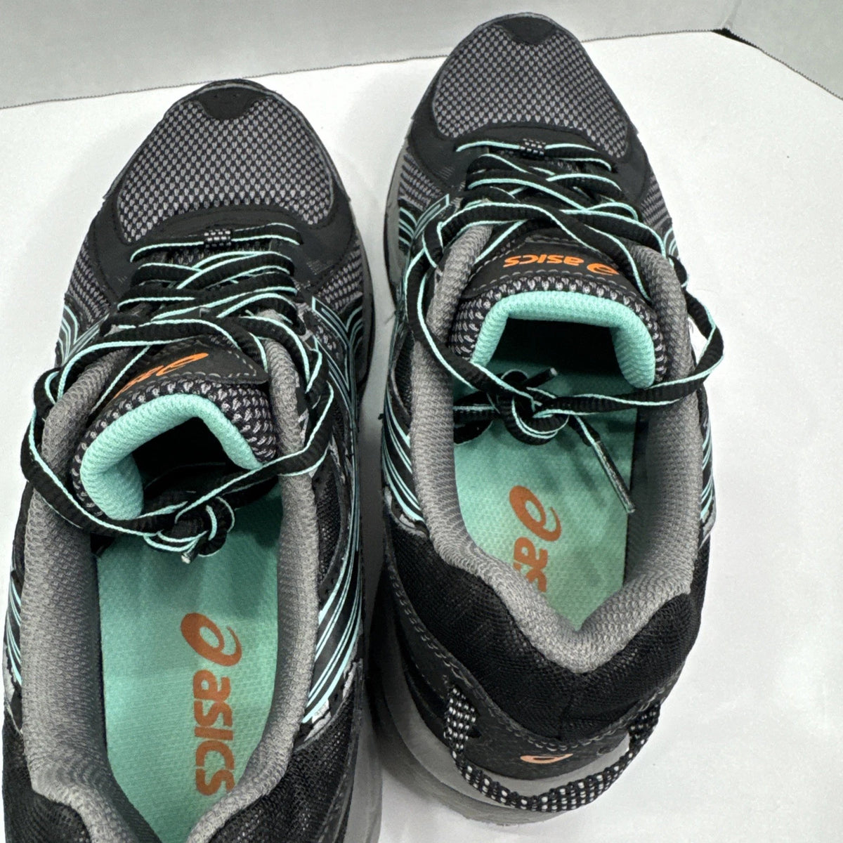 ASICS Gel Venture 6 Women's 9 Black Teal Orange Trail Shoes T7G6Q