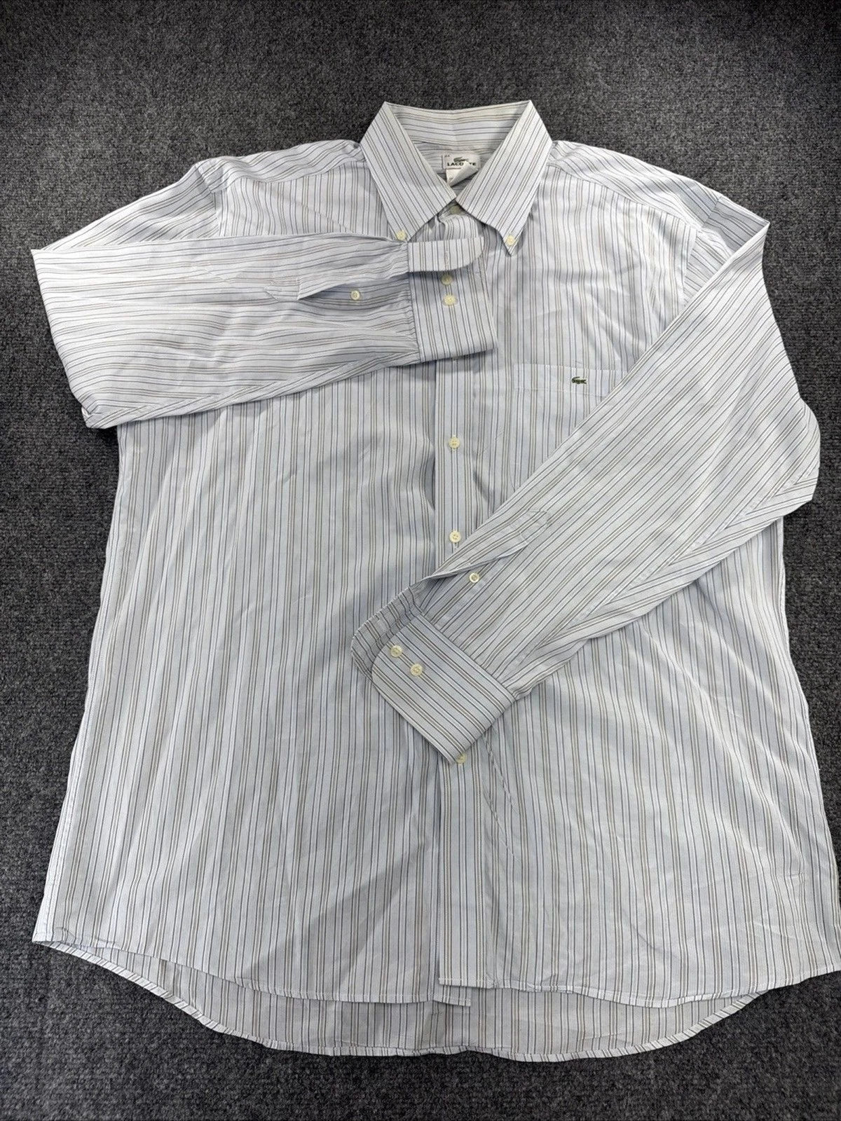 Vintage Lacoste Shirt Men’s 44 XL Light Blue Stripe Hong Kong Cotton Button Down