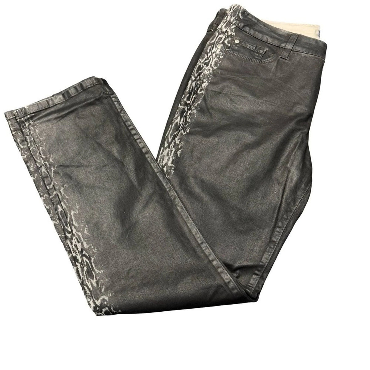 NYDJ Charcoal Snake Print Skinny Jeans Womens Size 12 Lift Tuck Stretch Denim