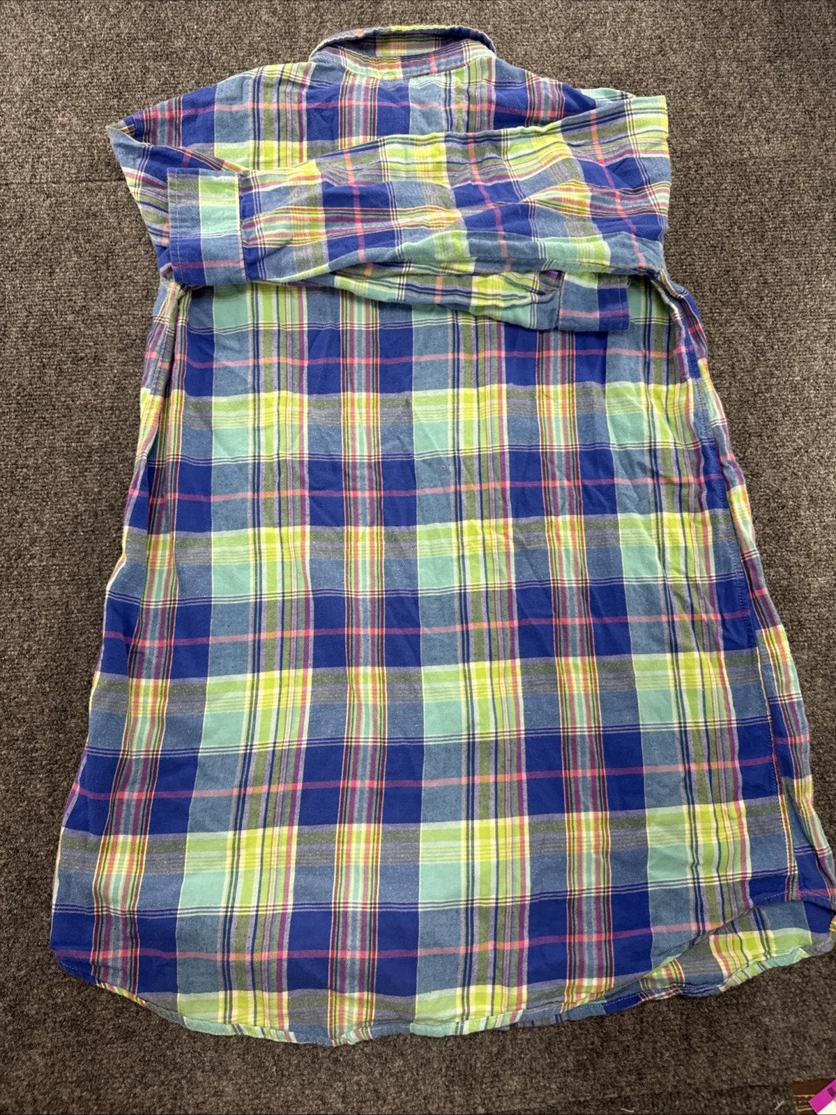 Lauren Ralph Lauren Madras Plaid Shirt Womens M Blue Green Pink RL Monogram