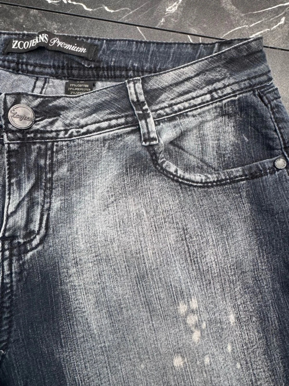 ZCO Blue Paint Splash Cropped Jeans Juniors 13 High Rise Distressed Denim